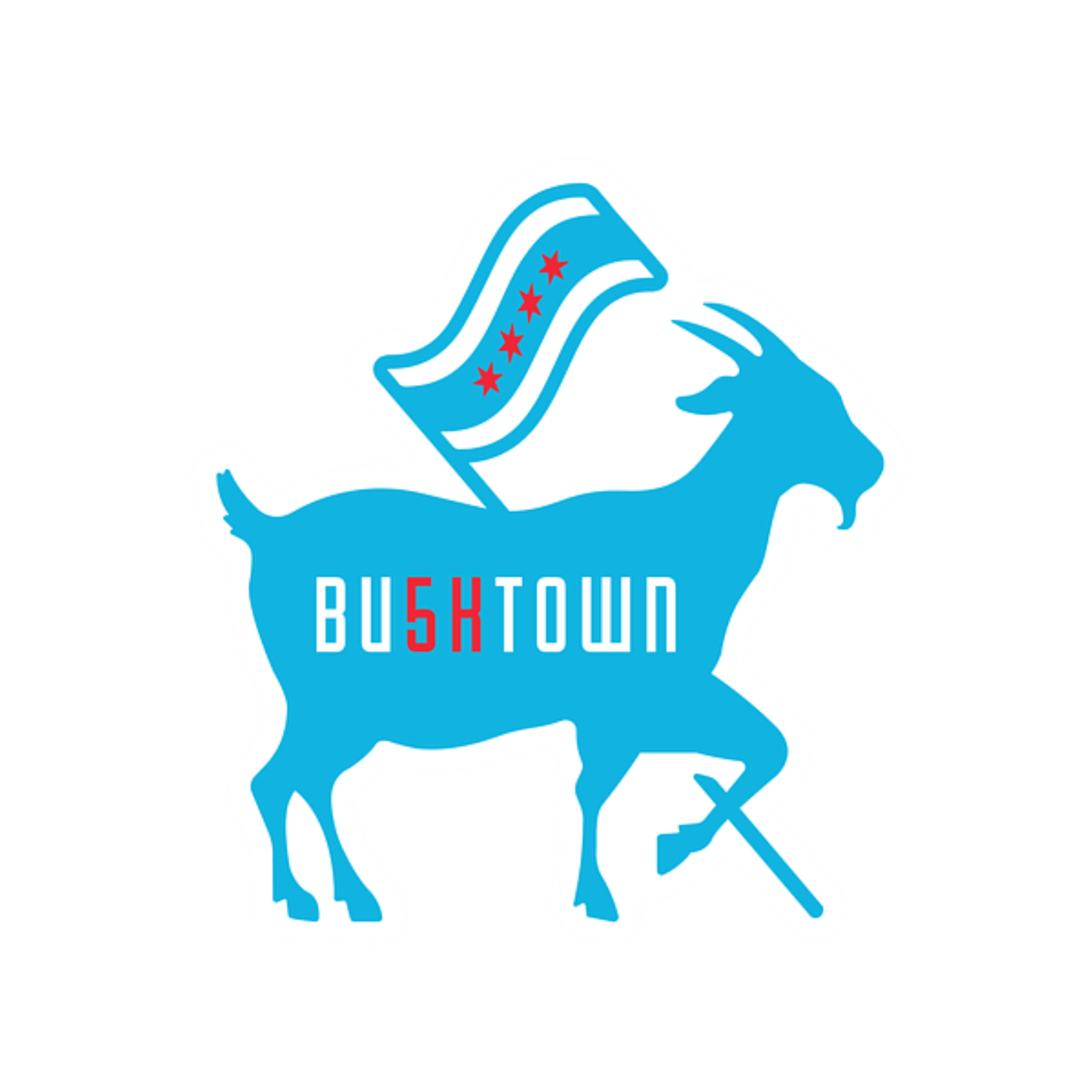 Blue goat silhouette with a flag on its head and BU5KTOWN text