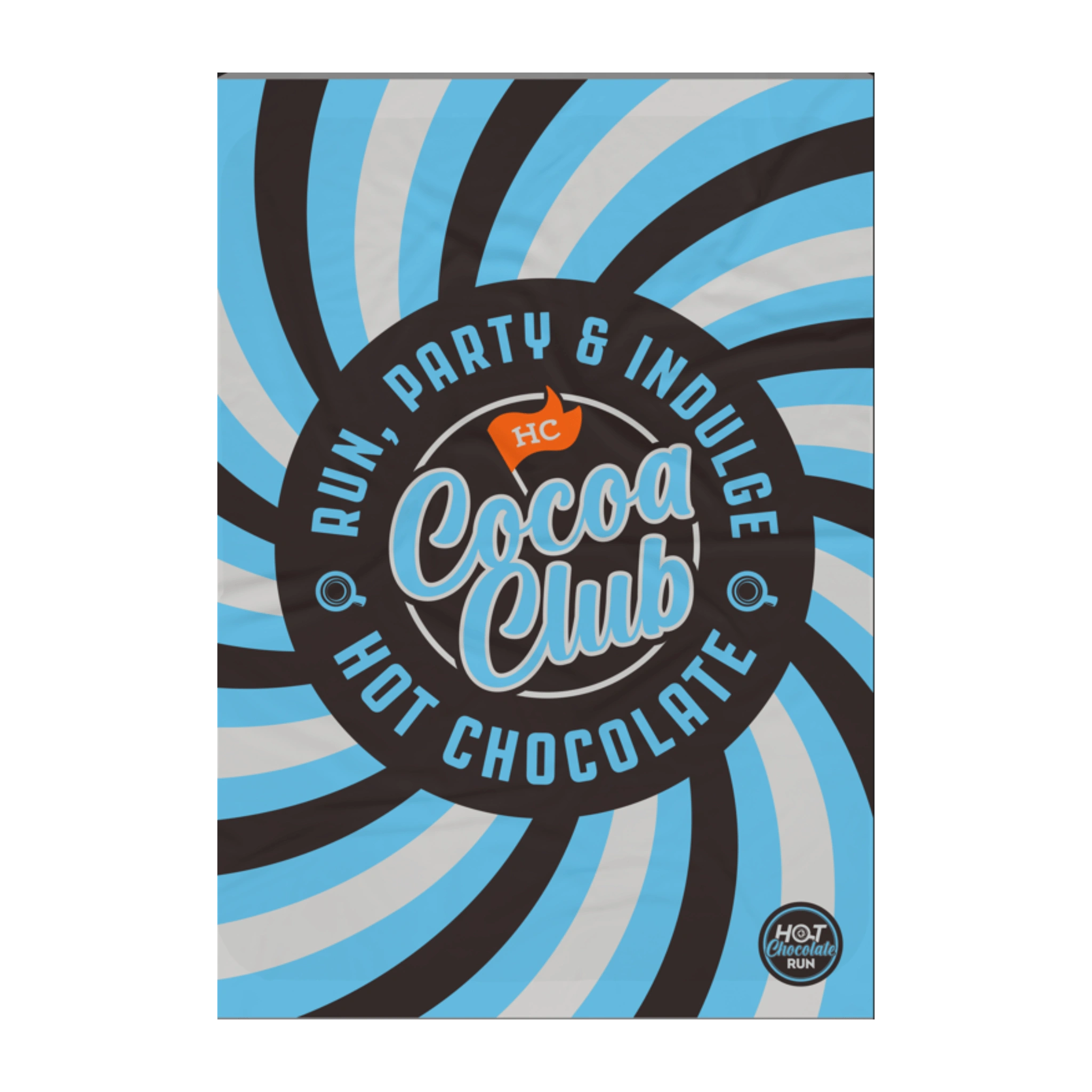 Cocoa Club blanket with blue and black spiral design