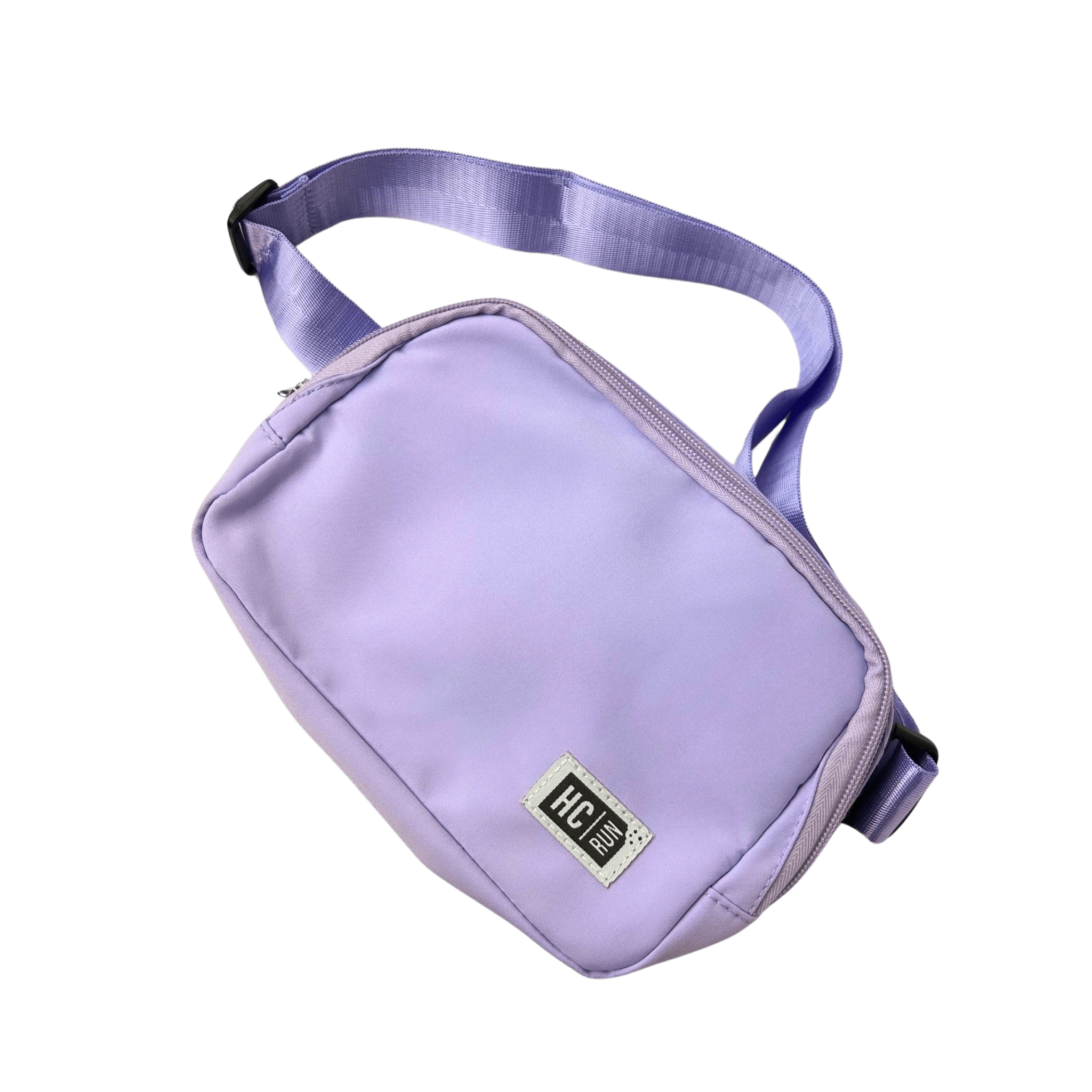 Purple belt bag with strap and HC Run logo in left corner