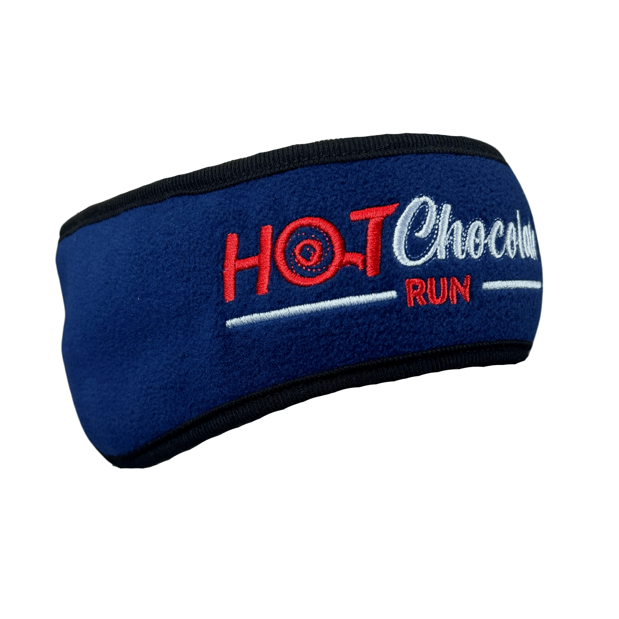 Navy blue ear warmer with Hot Chocolate Run logo