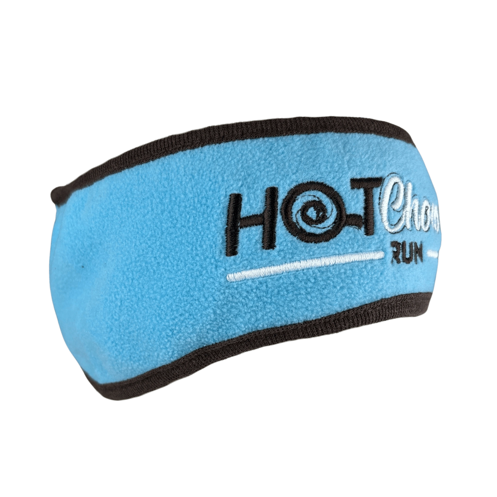 Light blue ear warmer with Hot Chocolate Run logo