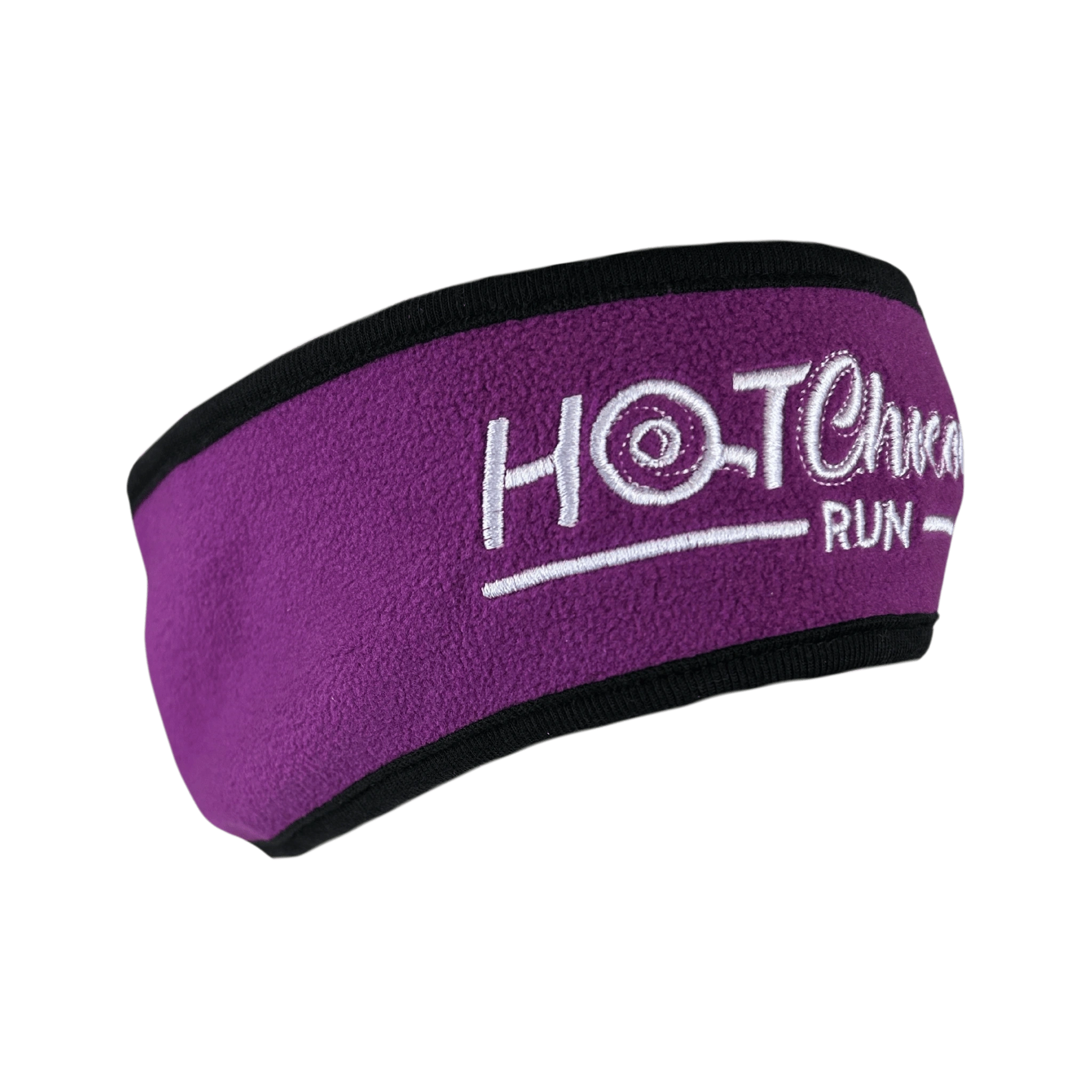 Purple ear warmer with Hot Chocolate Run logo