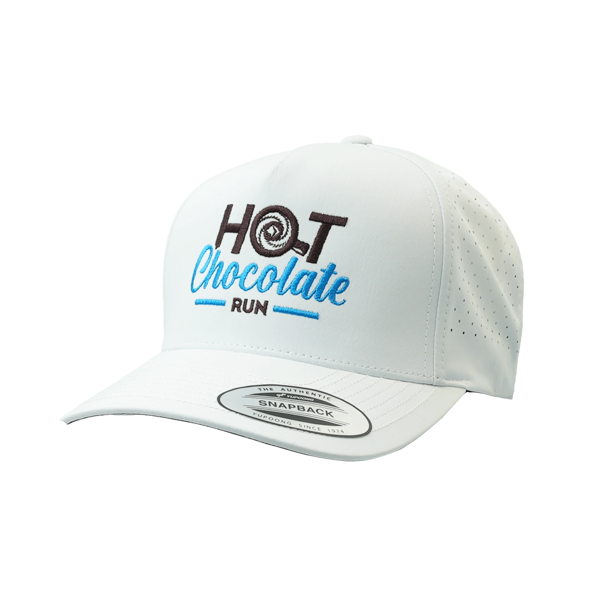 White cap with 'Hot Chocolate Run' text