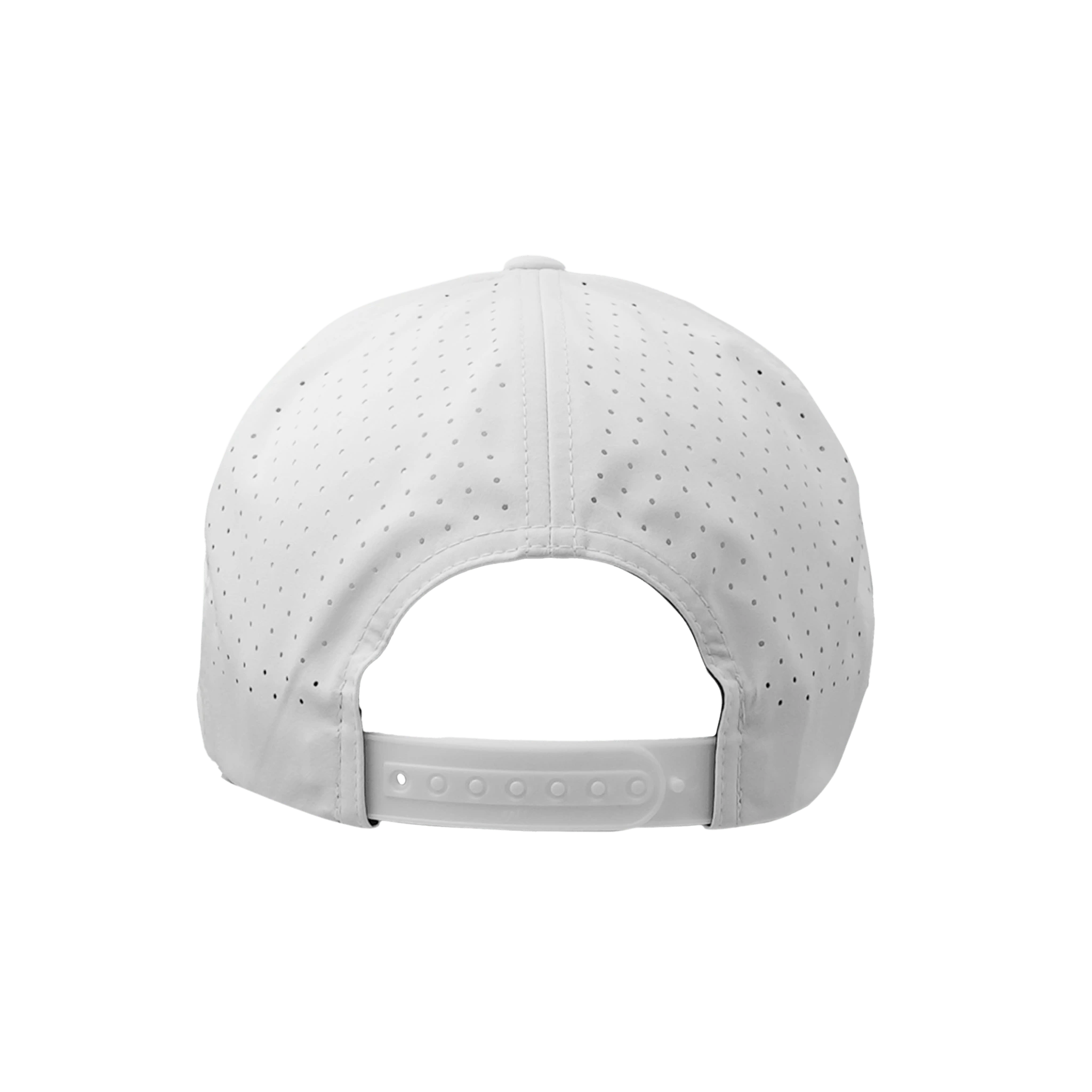 White cap with perforation and snapback closure