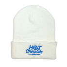 White beanie with 'Hot Chocolate Run' logo