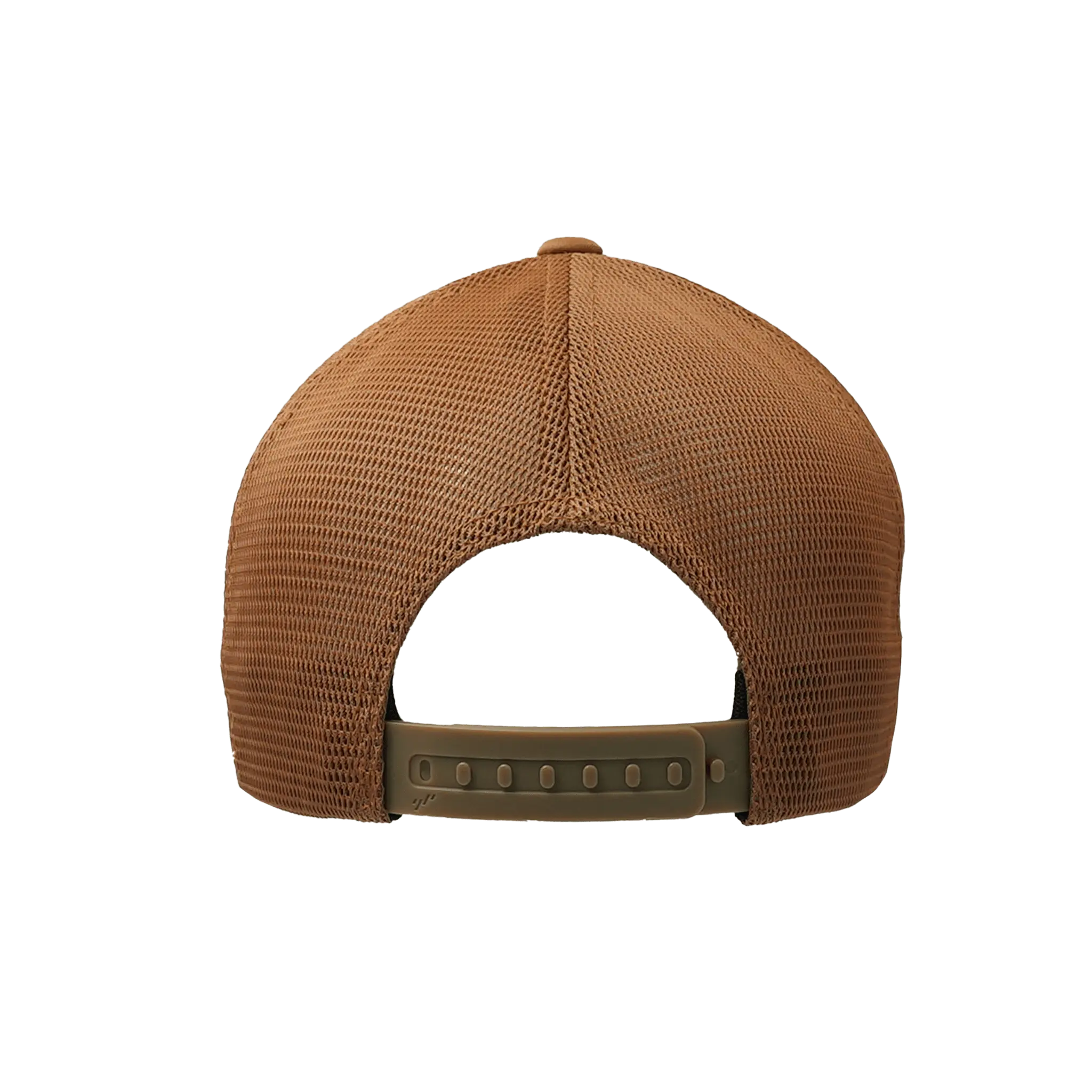 Brown mesh cap with snapback closure back
