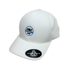 White cap with Hot Chocolate Run logo and perforation