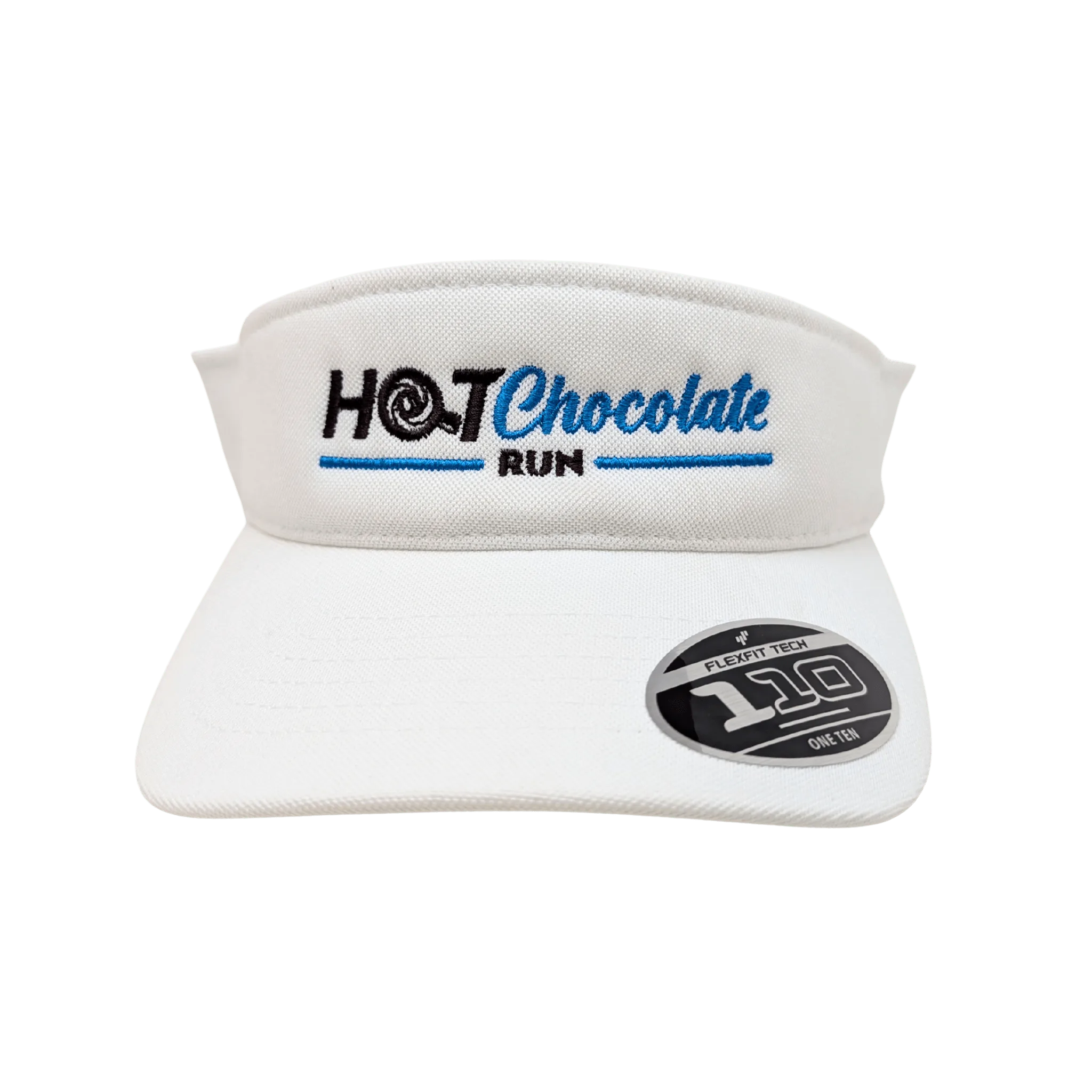White visor with 'Hot Chocolate Run' text logo
