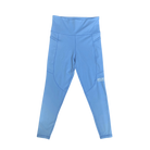 Blue leggings with a Hot Chocolate Run logo on side of thigh