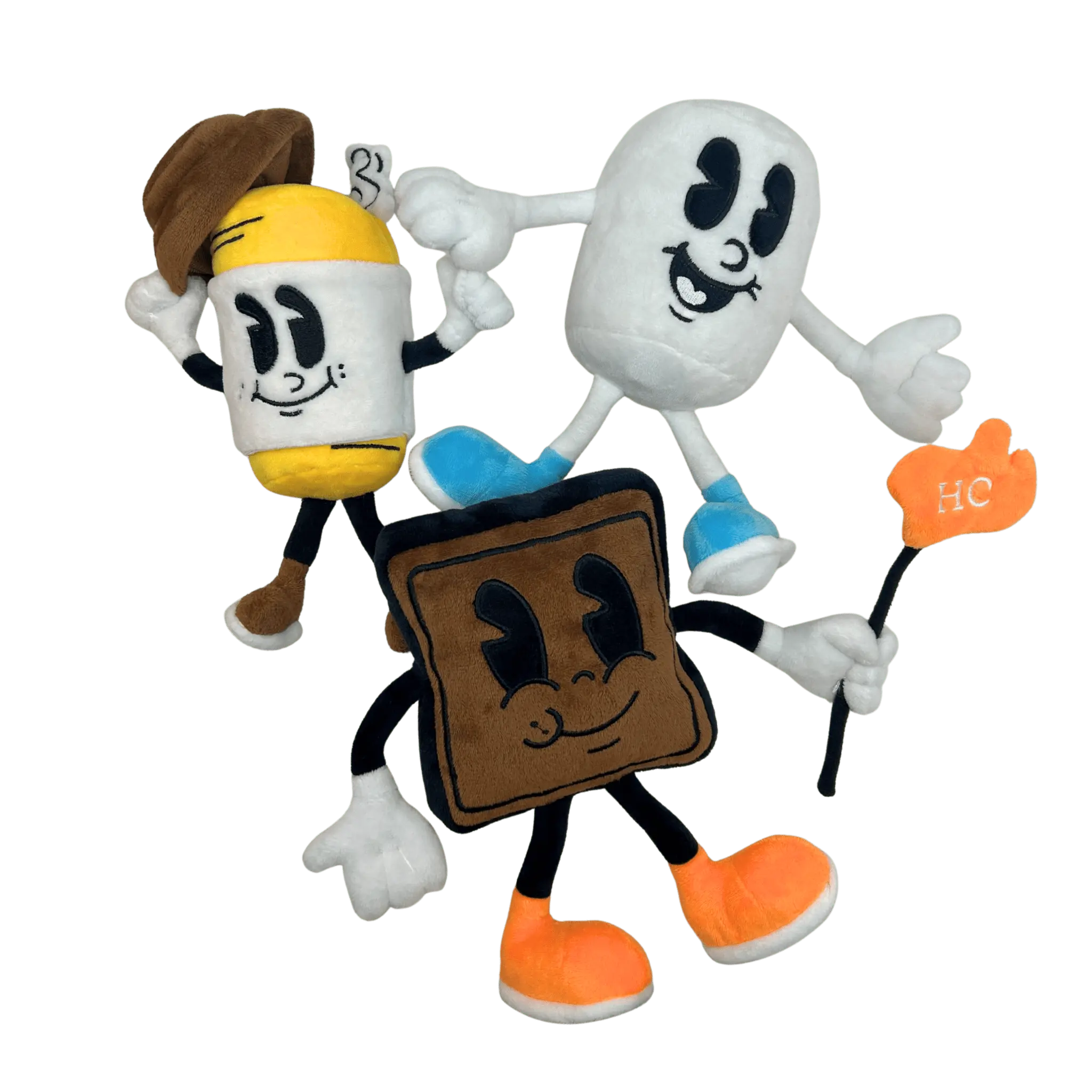 Three Hot Chocolate Run character plush toys