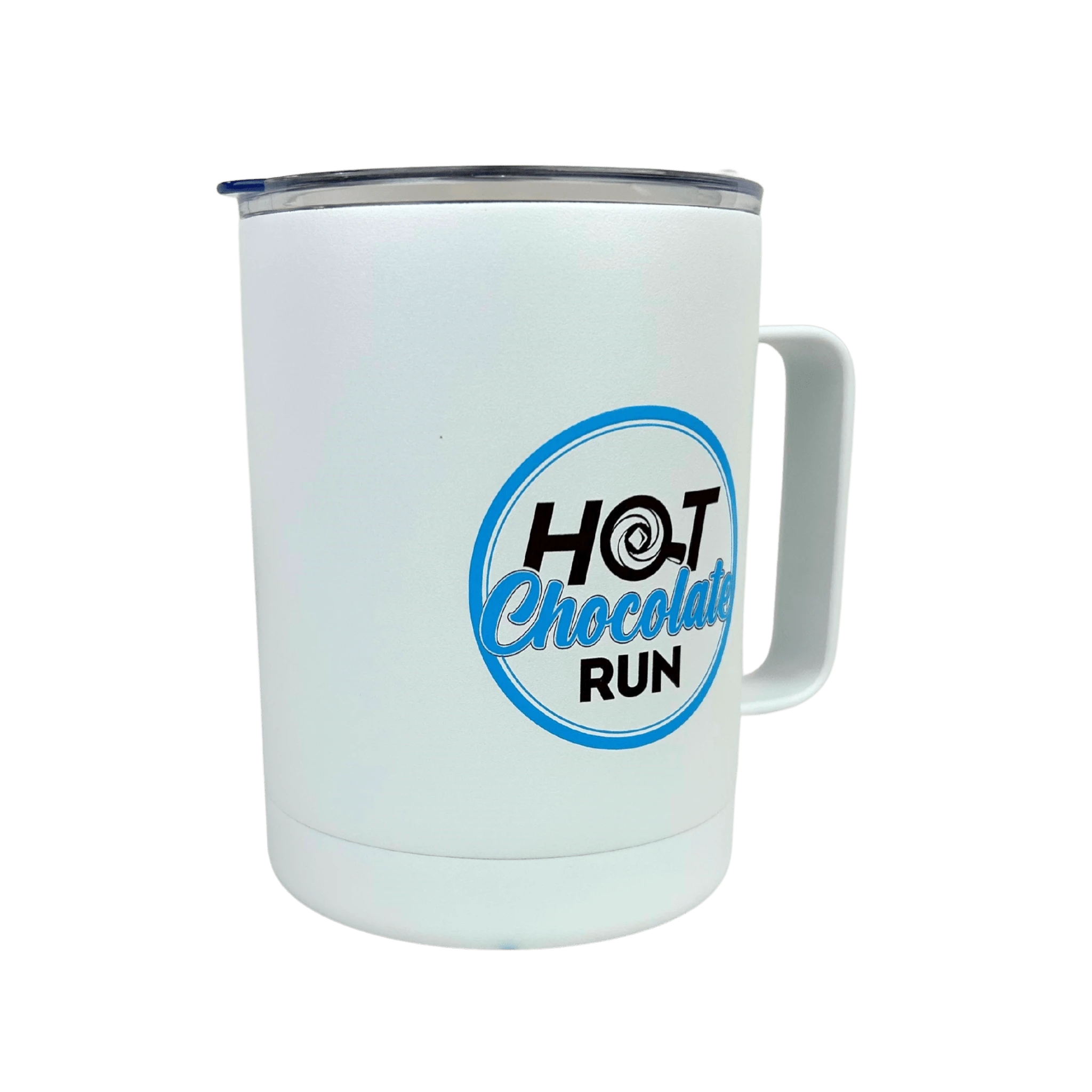 White mug with 'Hot Chocolate Run' logo on a white background