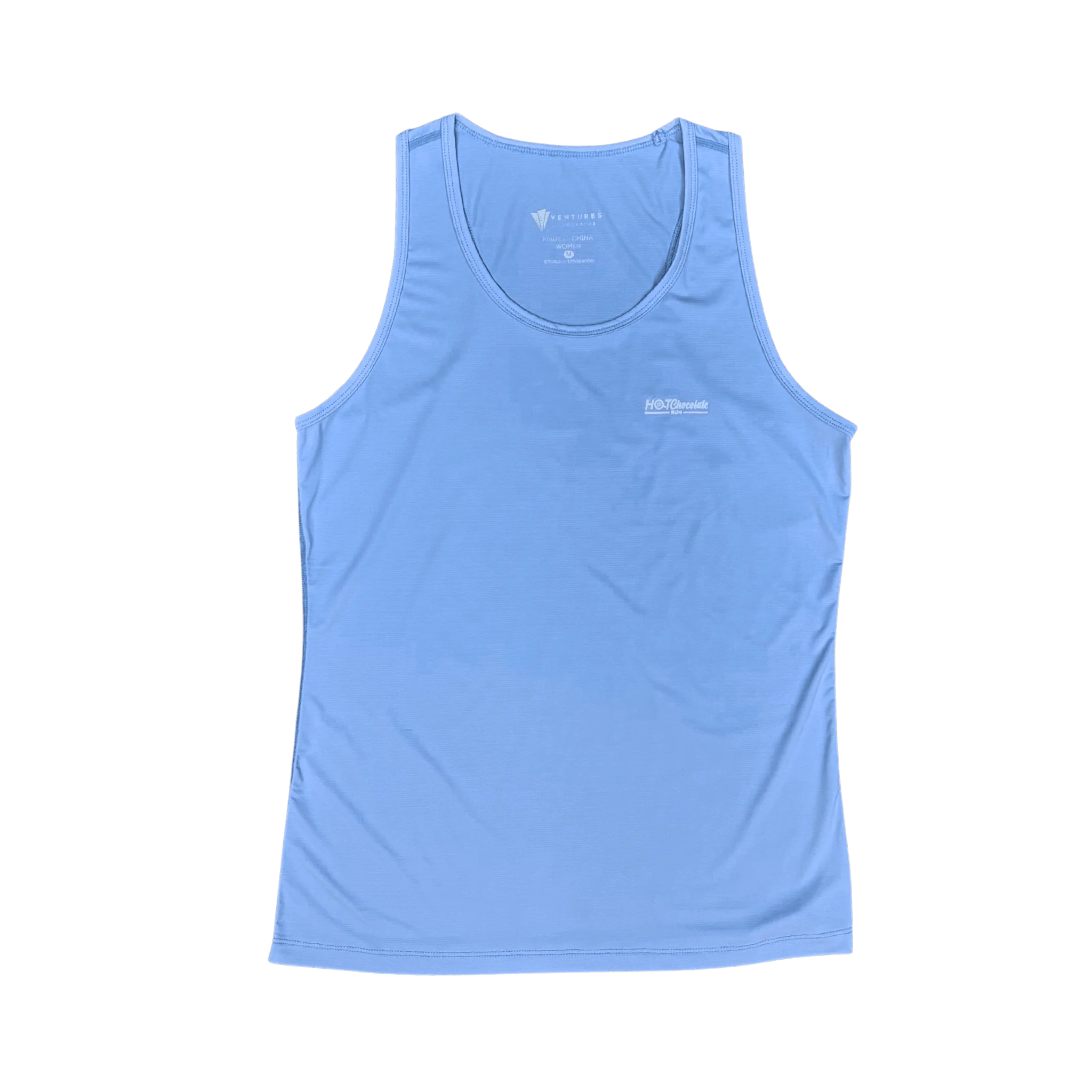 Light blue tank top with Hot Chocolate Run logo on left chest