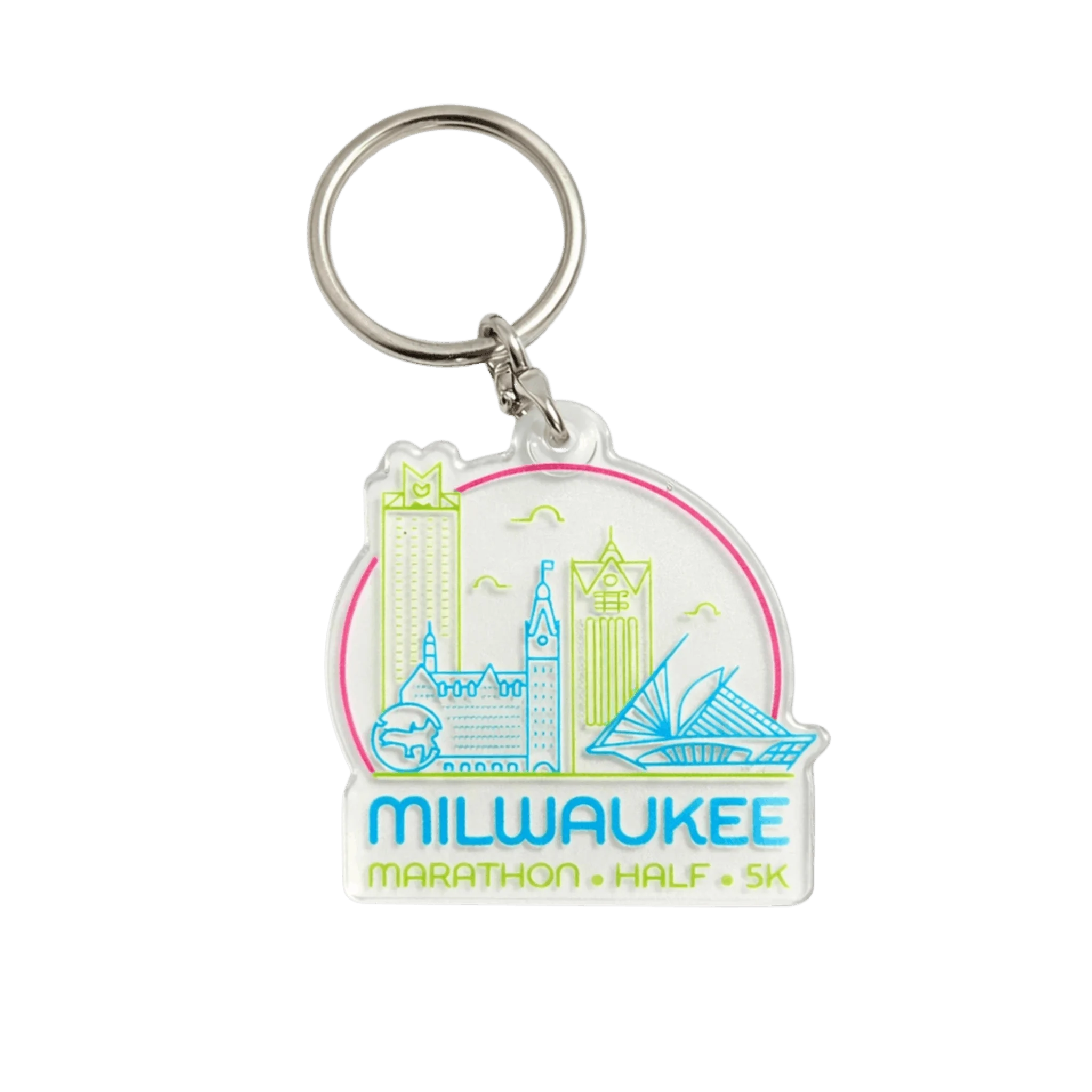 Translucent keychain design with Milwaukee Marathon, Half, and 5K and skyline