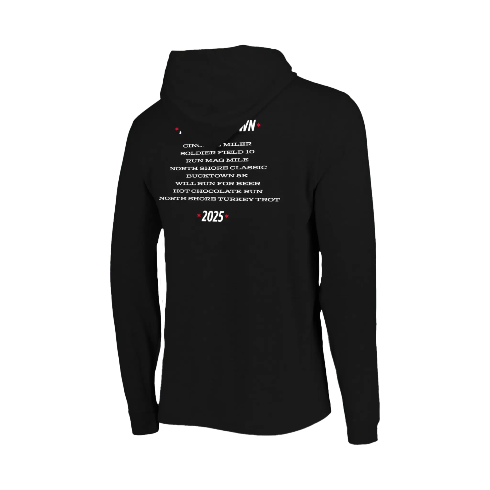 Black Run This Town hoodie with white text on the back