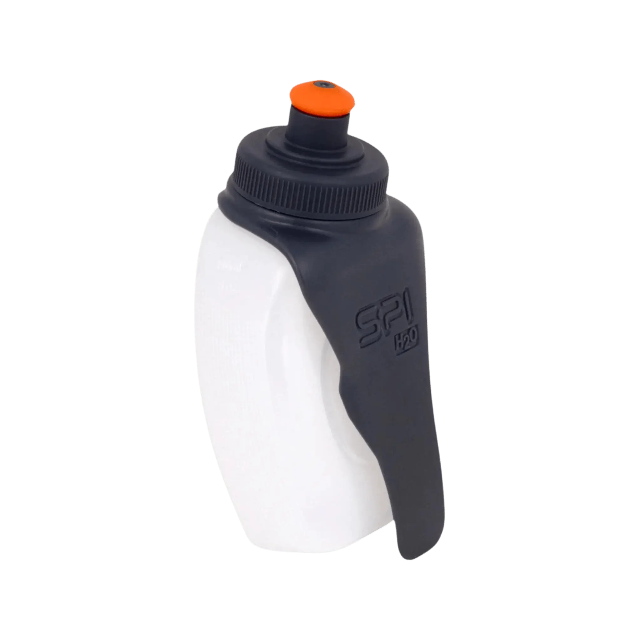 White and black SPI sports bottle with orange cap
