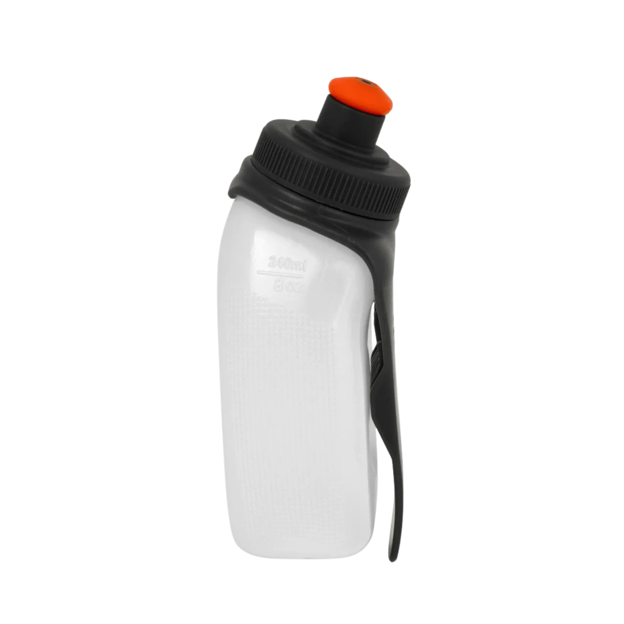 White and black SPI sports bottle with orange cap