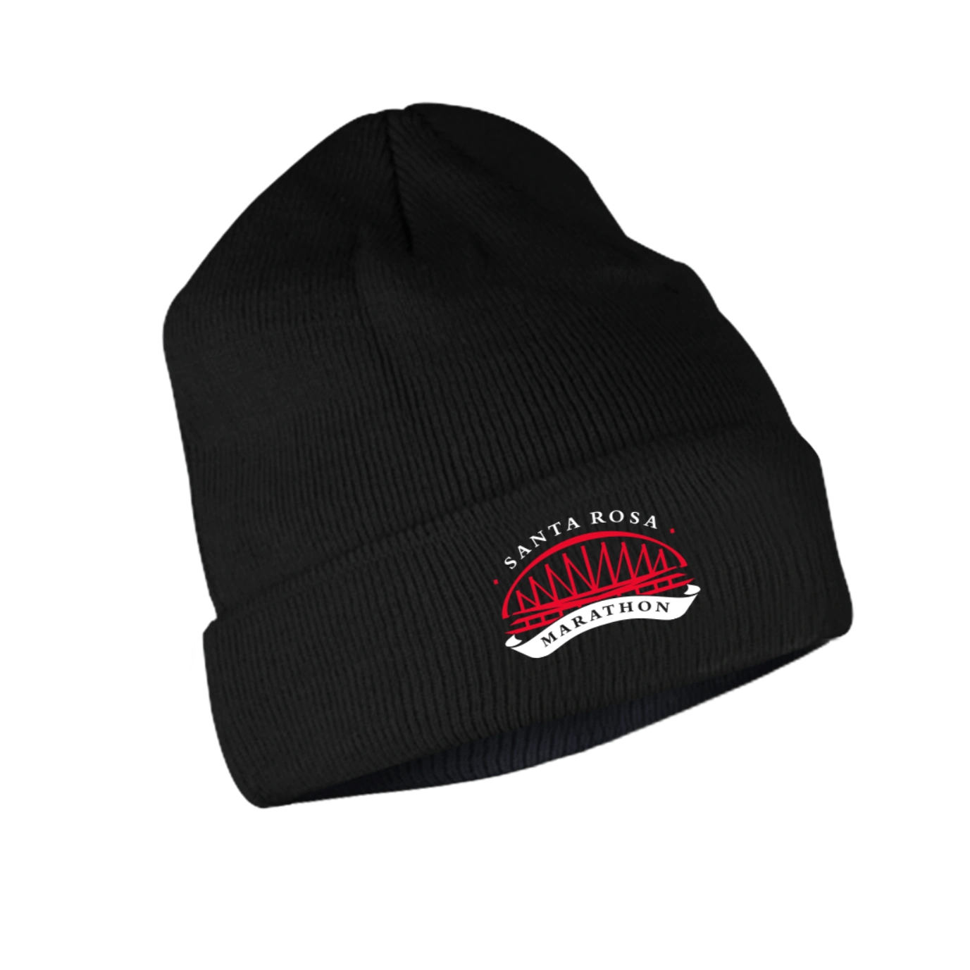 Black beanie with Santa Rosa Marathon logo