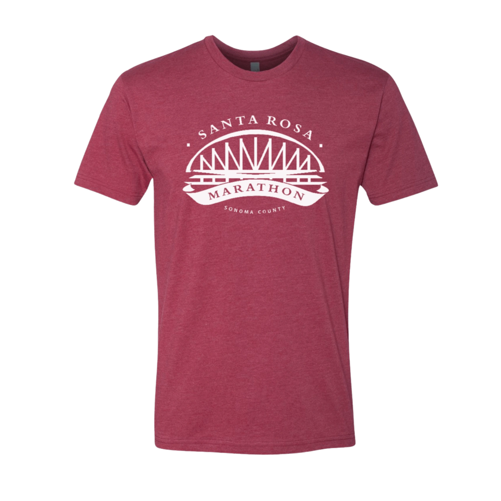 Red t-shirt with white Santa Rosa Marathon graphic