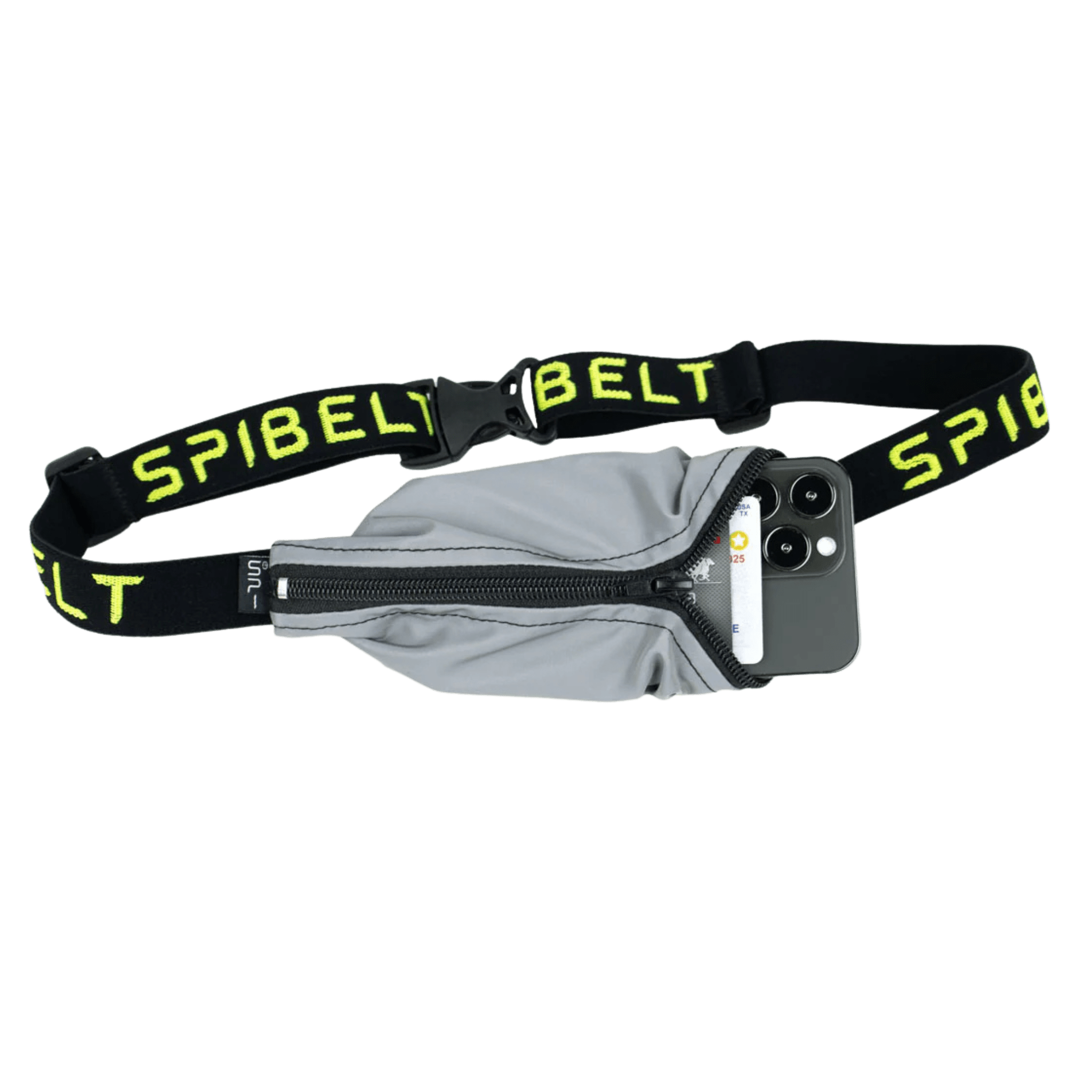 SPI belt with a gray reflective pouch and phone case