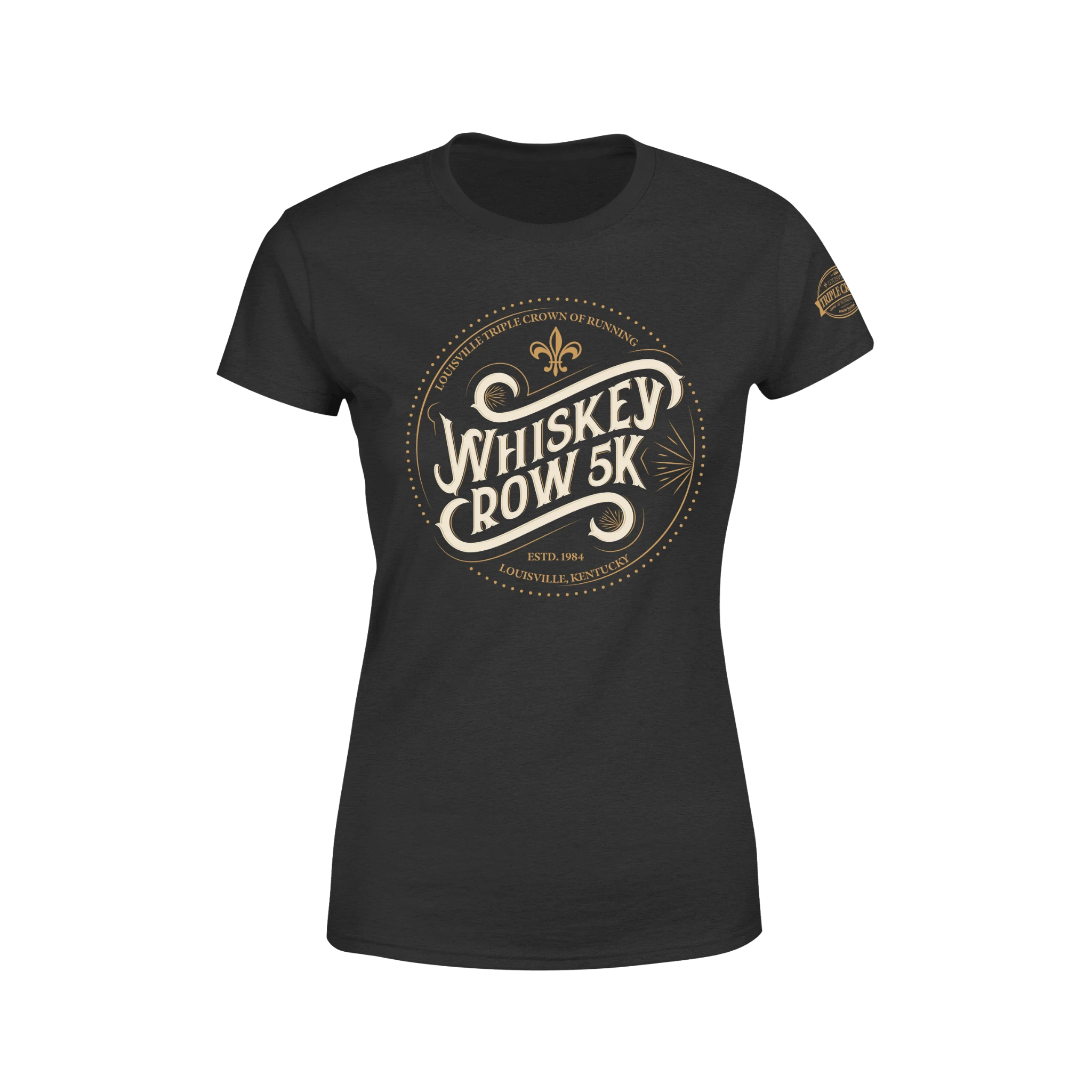 Charcoal gray t-shirt with Whiskey Row 5K text