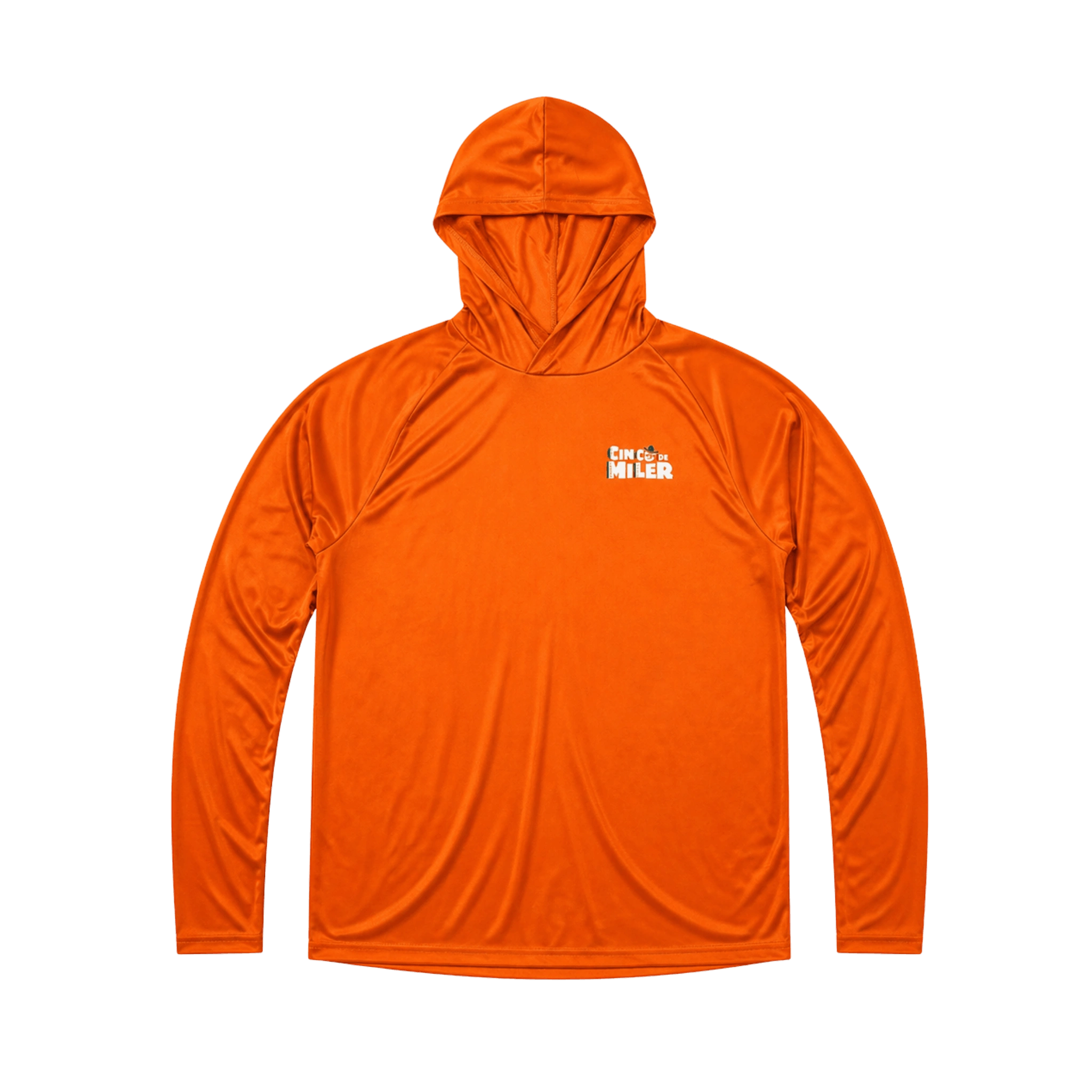 Orange hoodie with a Cinco De Miler logo