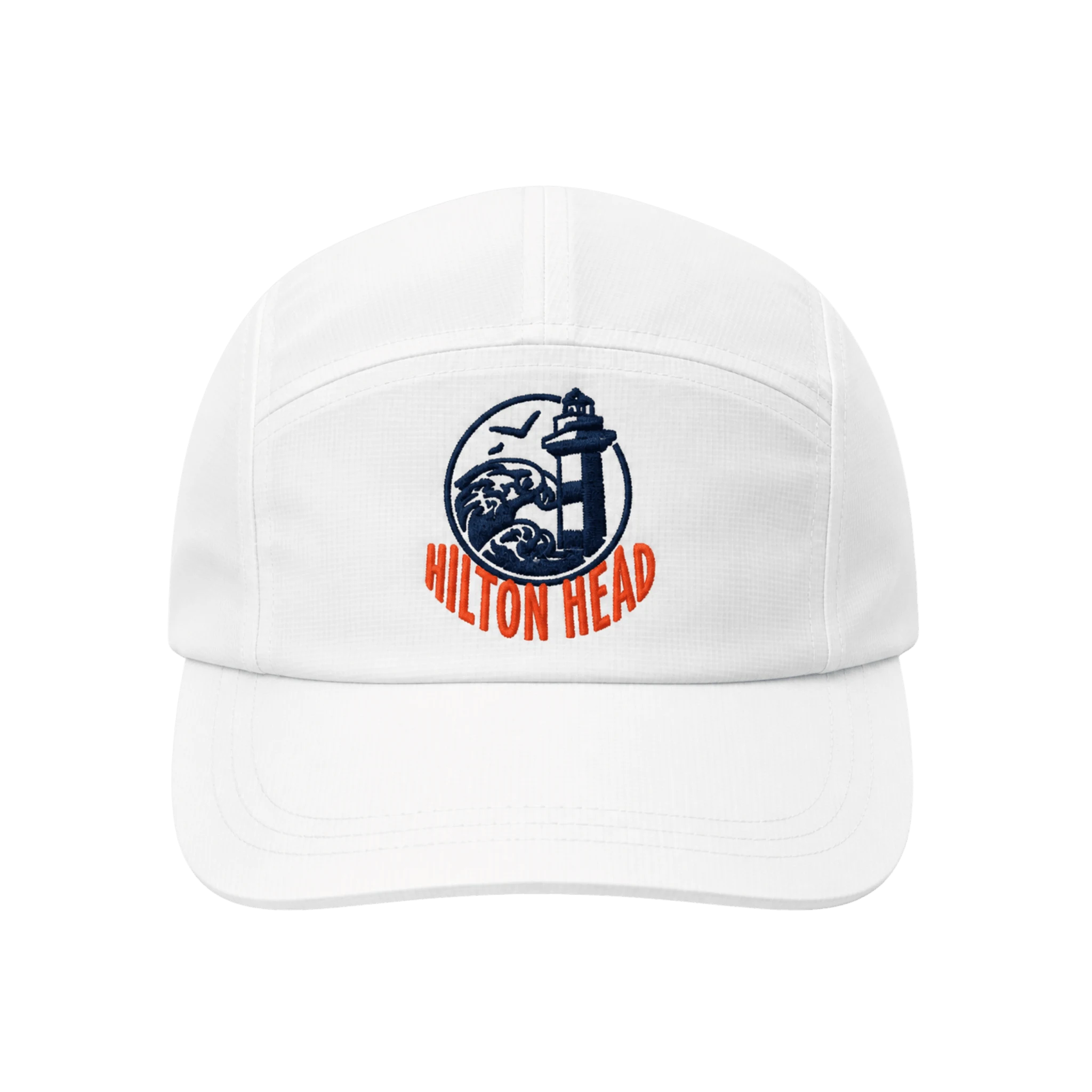 White cap with a logo and 'Hilton Head' text