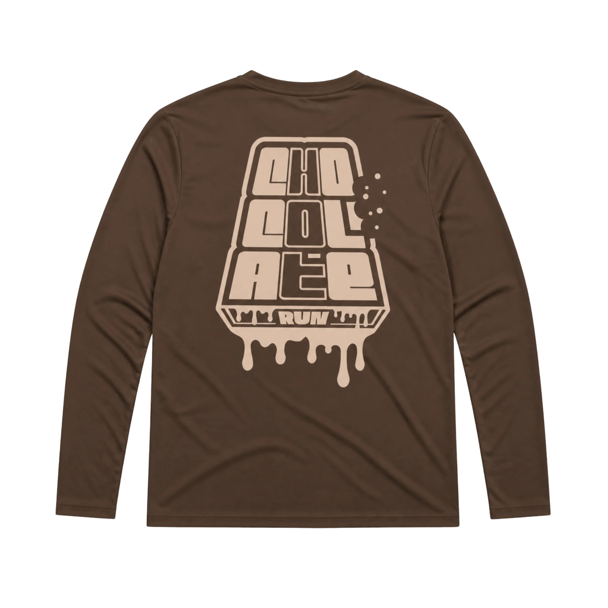Brown long sleeve tee with Hot Chocolate Run design