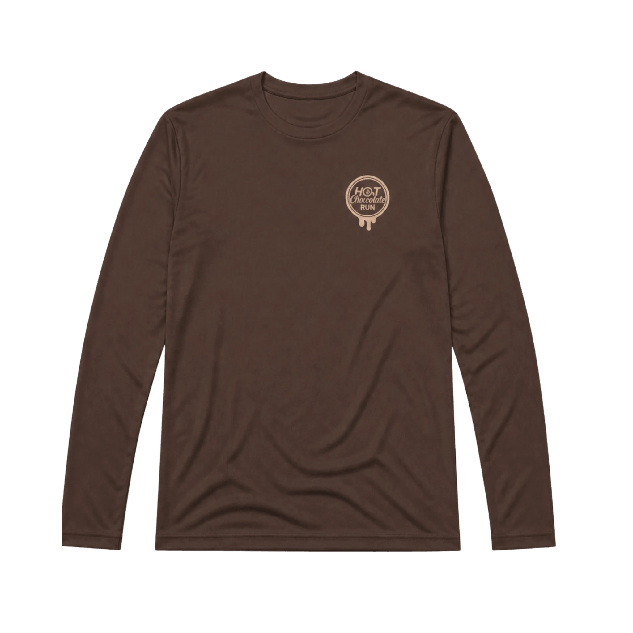 Brown long sleeve tee with Hot Chocolate Run logo