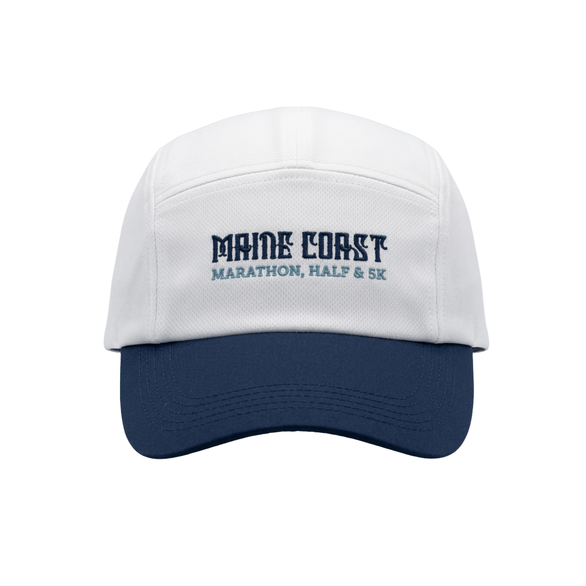 White and navy cap with 'Maine Coast Marathon, Half & 5K' text
