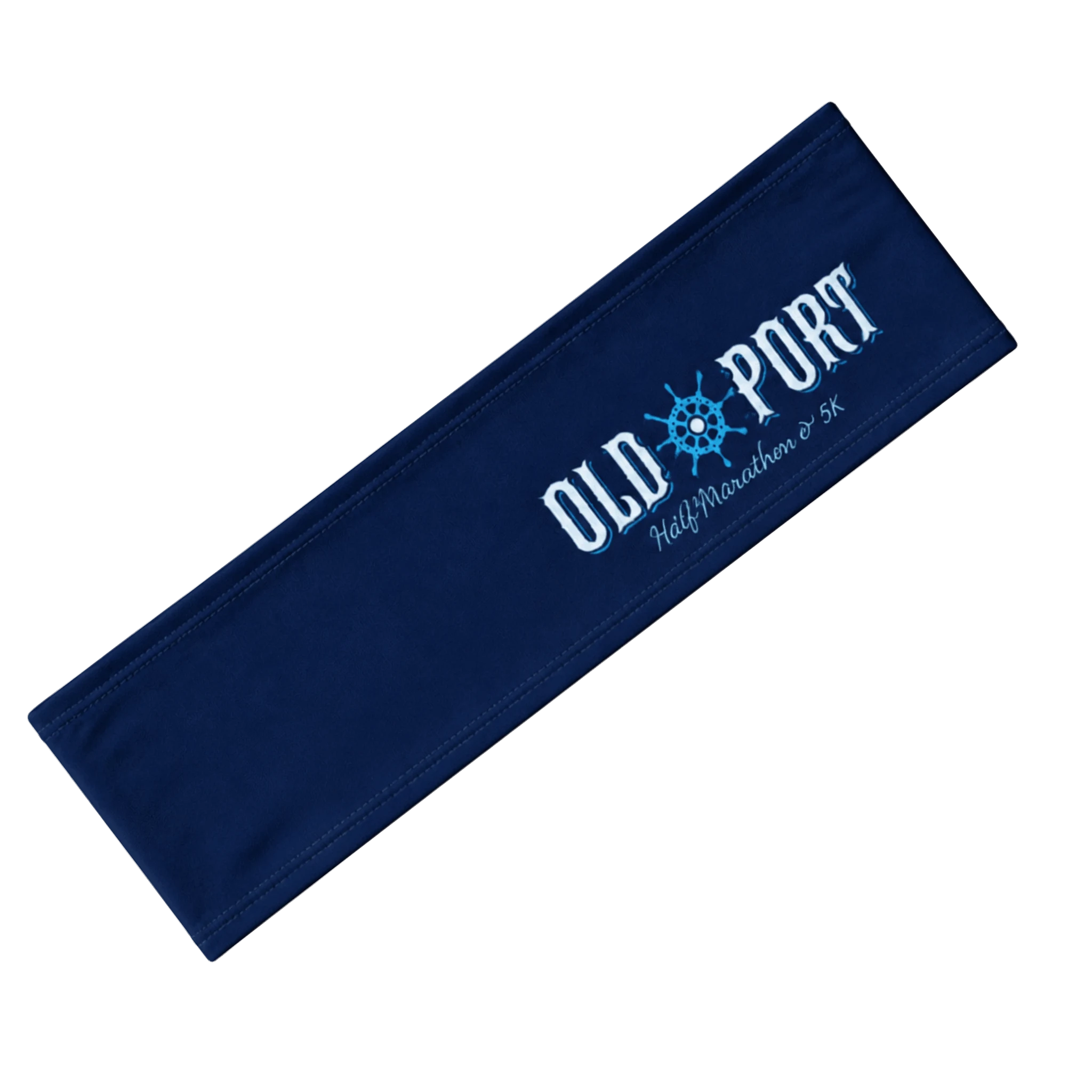 Navy headband with Old Port Half Marathon and 5K logo