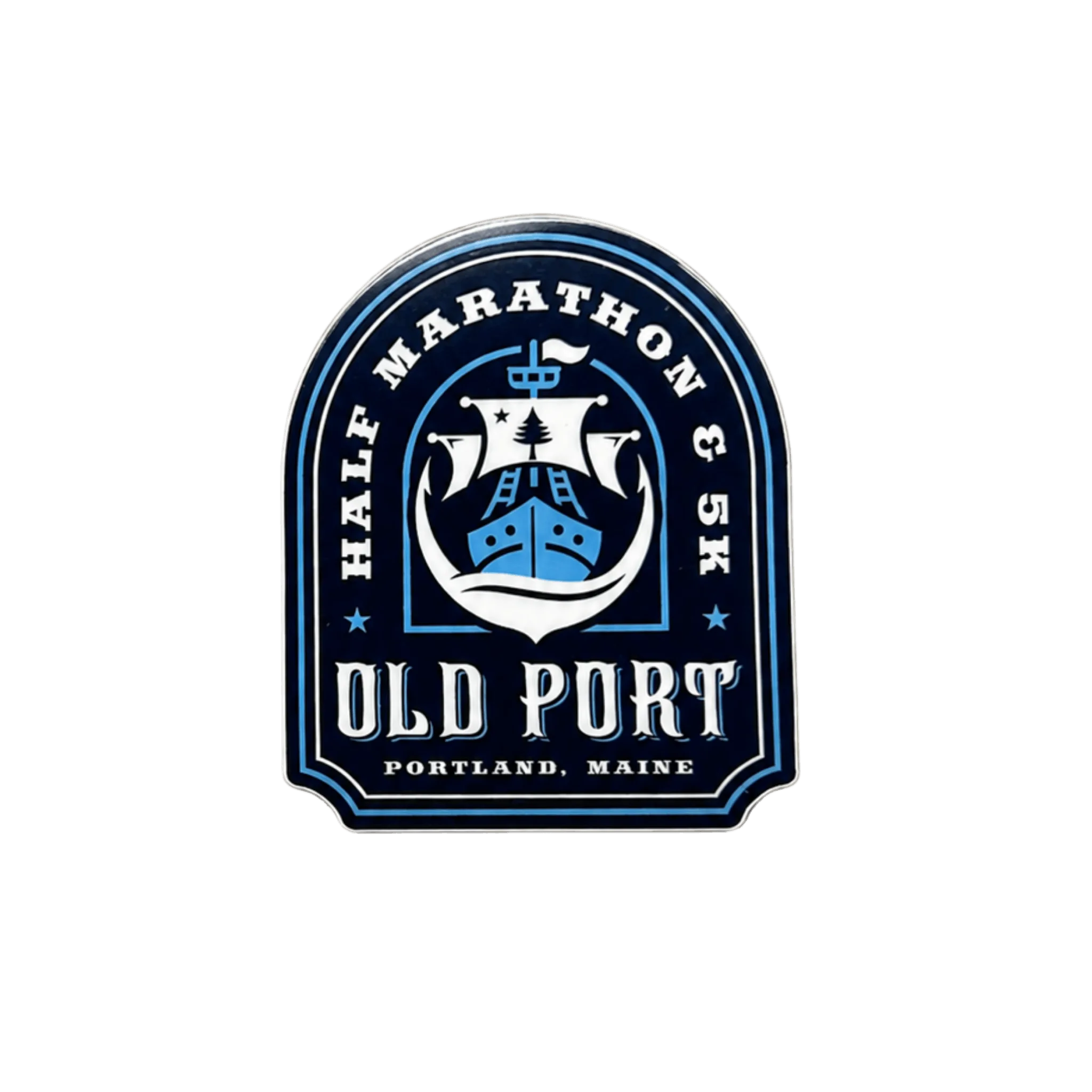 Logo for Old Port Half Marathon & 5K event with ship design