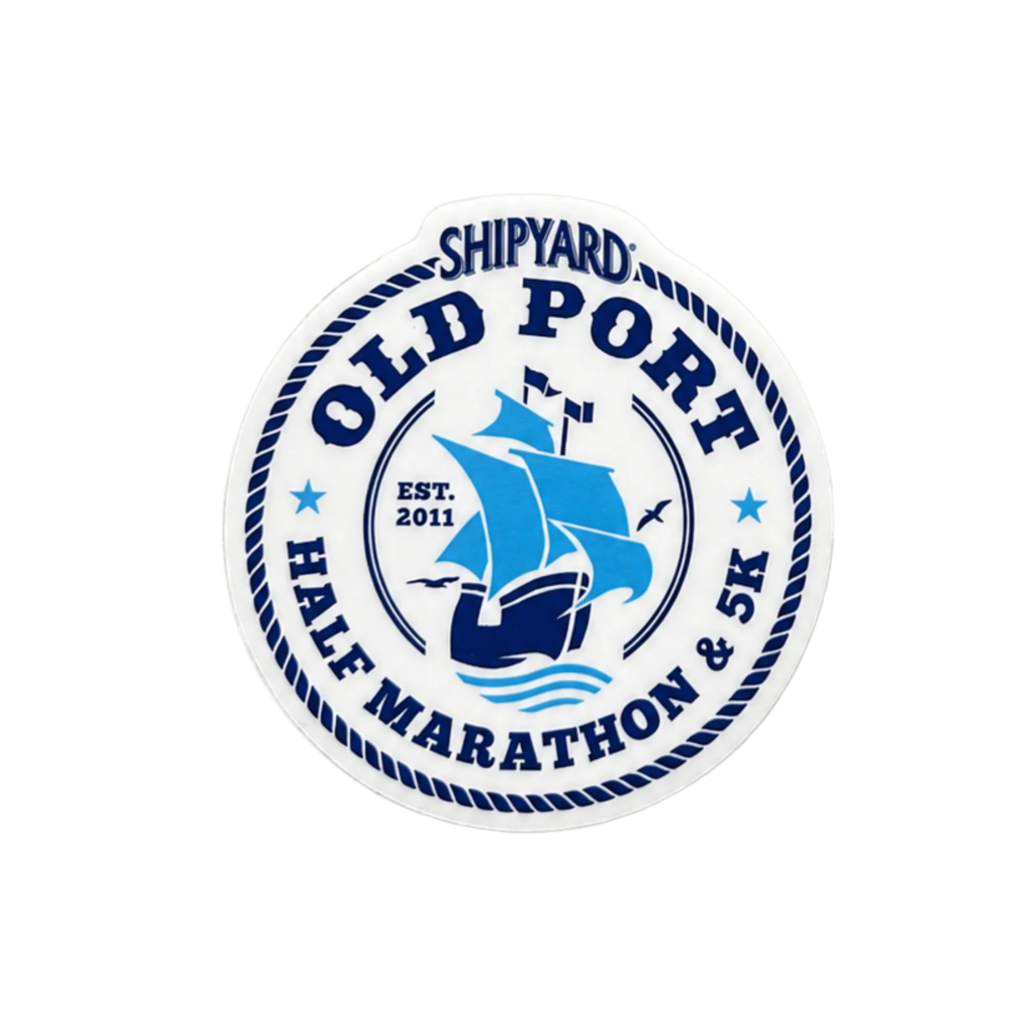 Logo of Old Port Half Marathon & 5K with a ship design