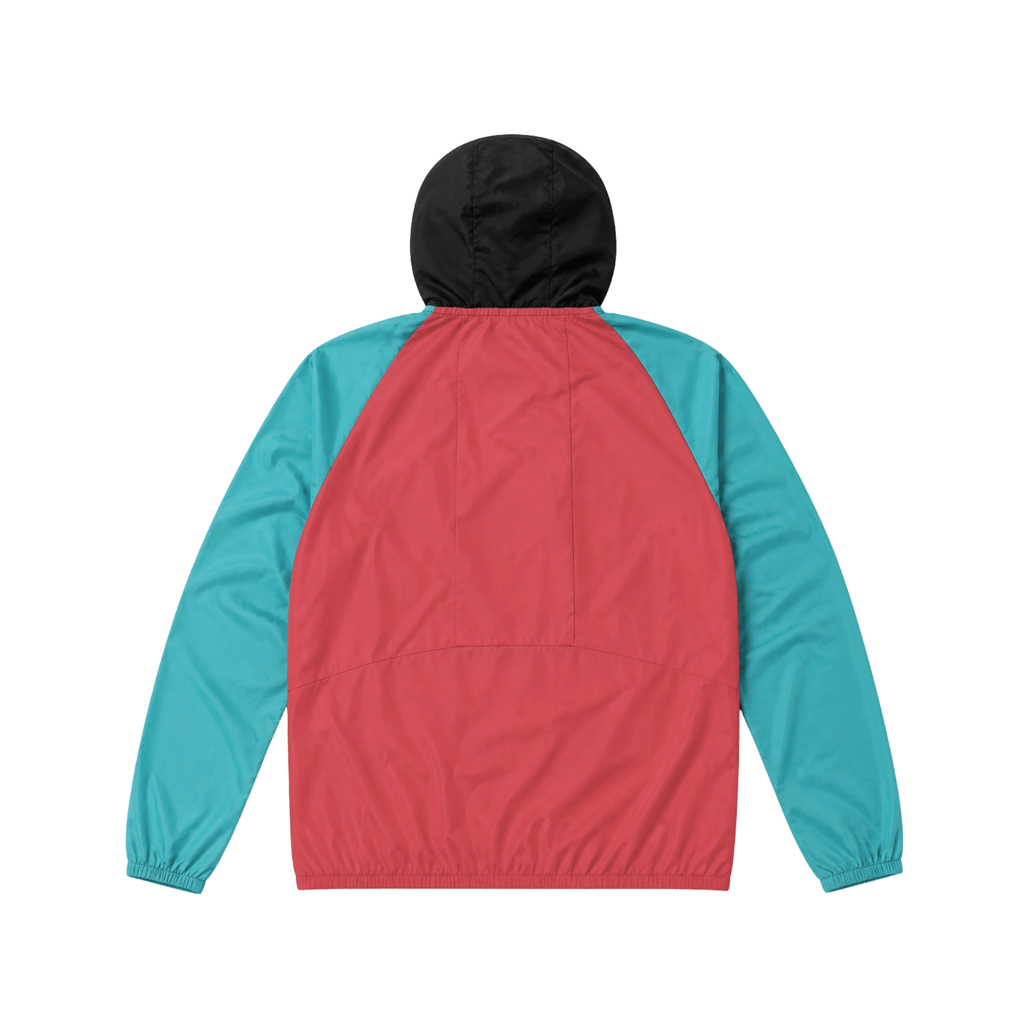 Color-blocked jacket with black, red, and teal sections