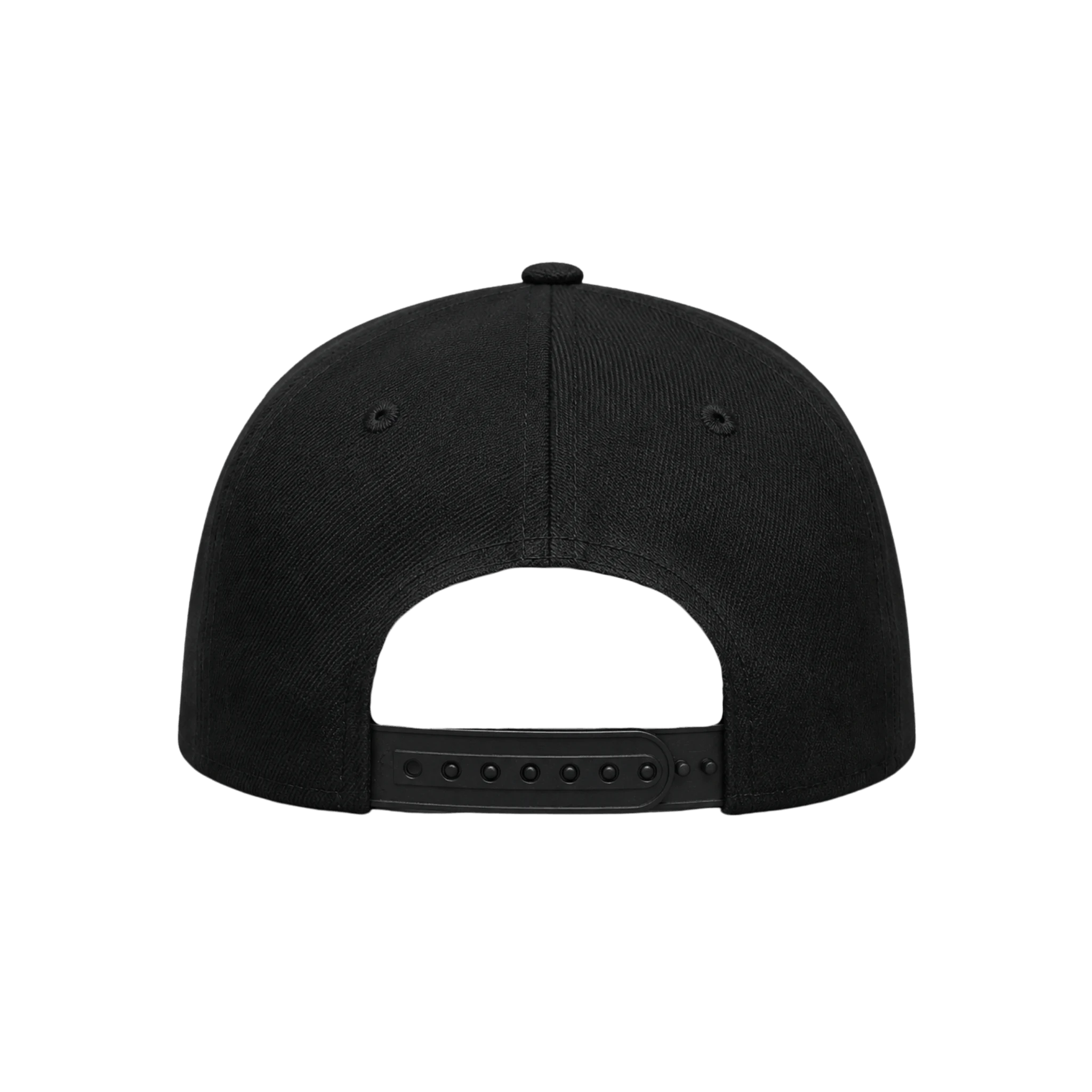 Black cap with snapback closure