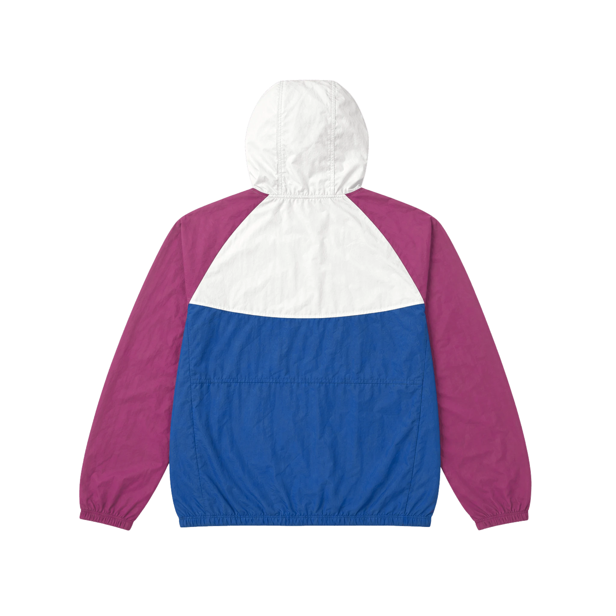 Color-blocked jacket with white, blue, and magenta sections