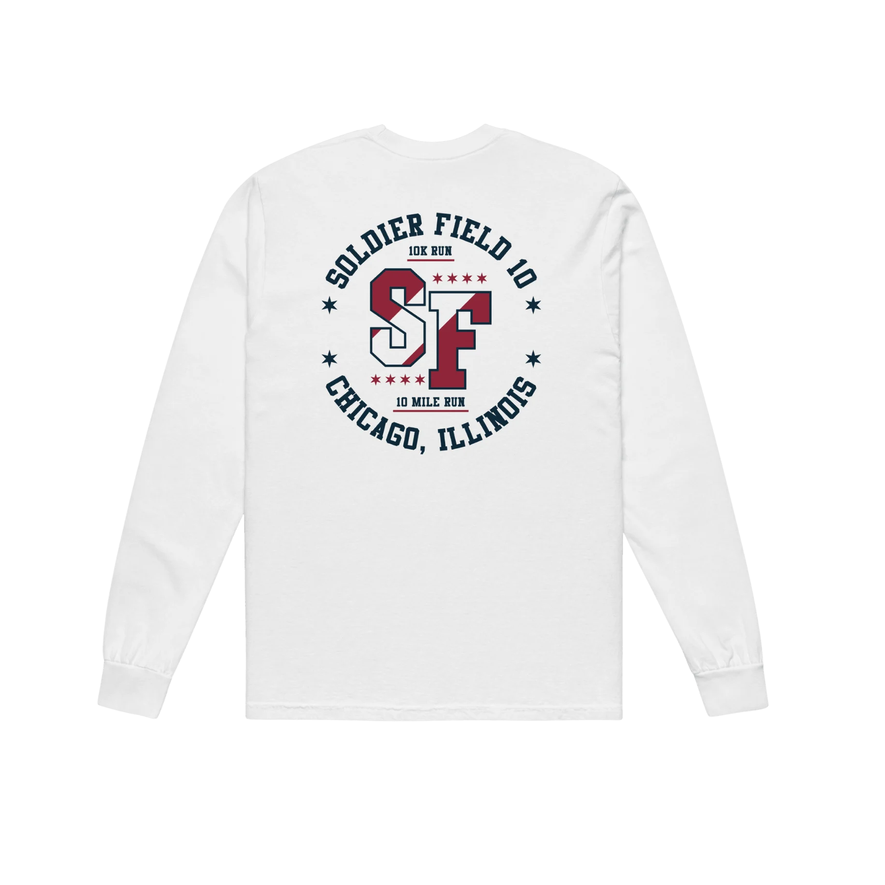 White long-sleeve shirt with red and black graphic design for Solider Field 10