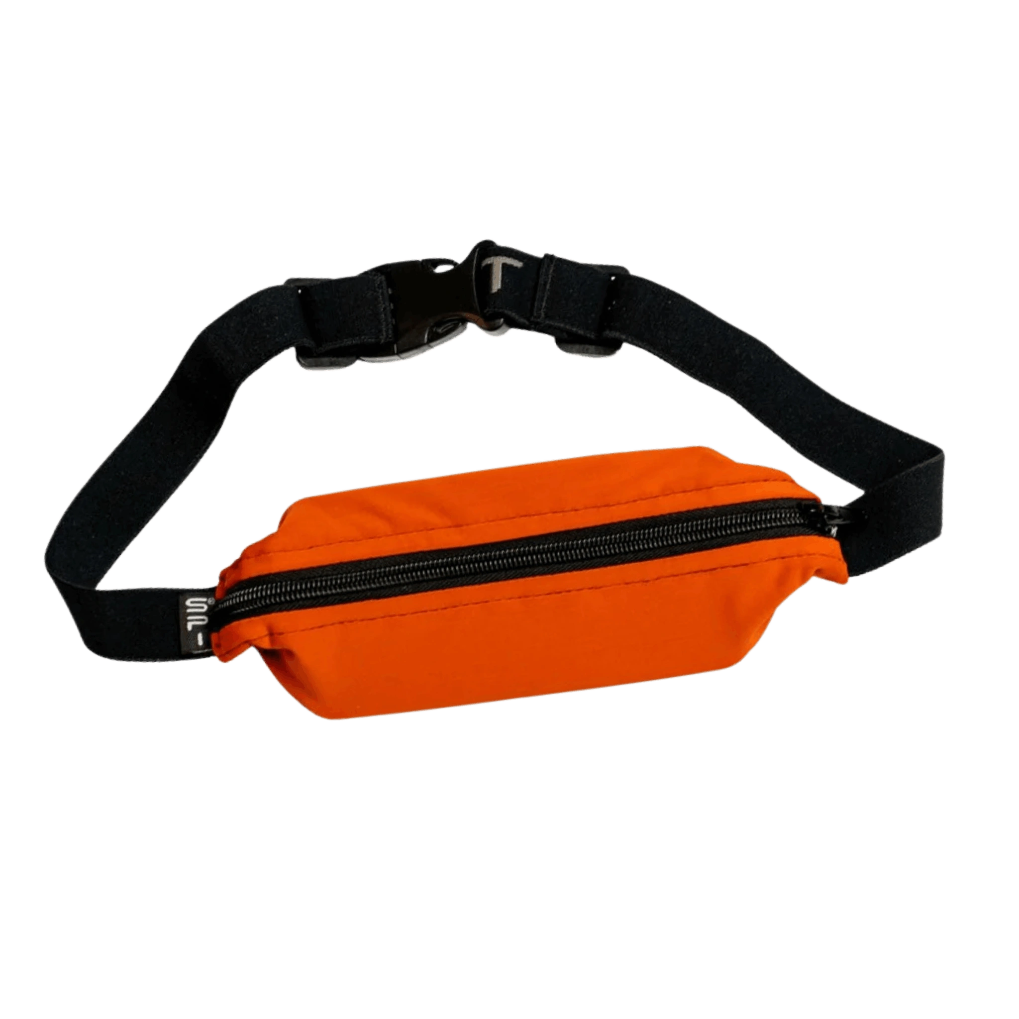 Orange running fanny pack with a black strap