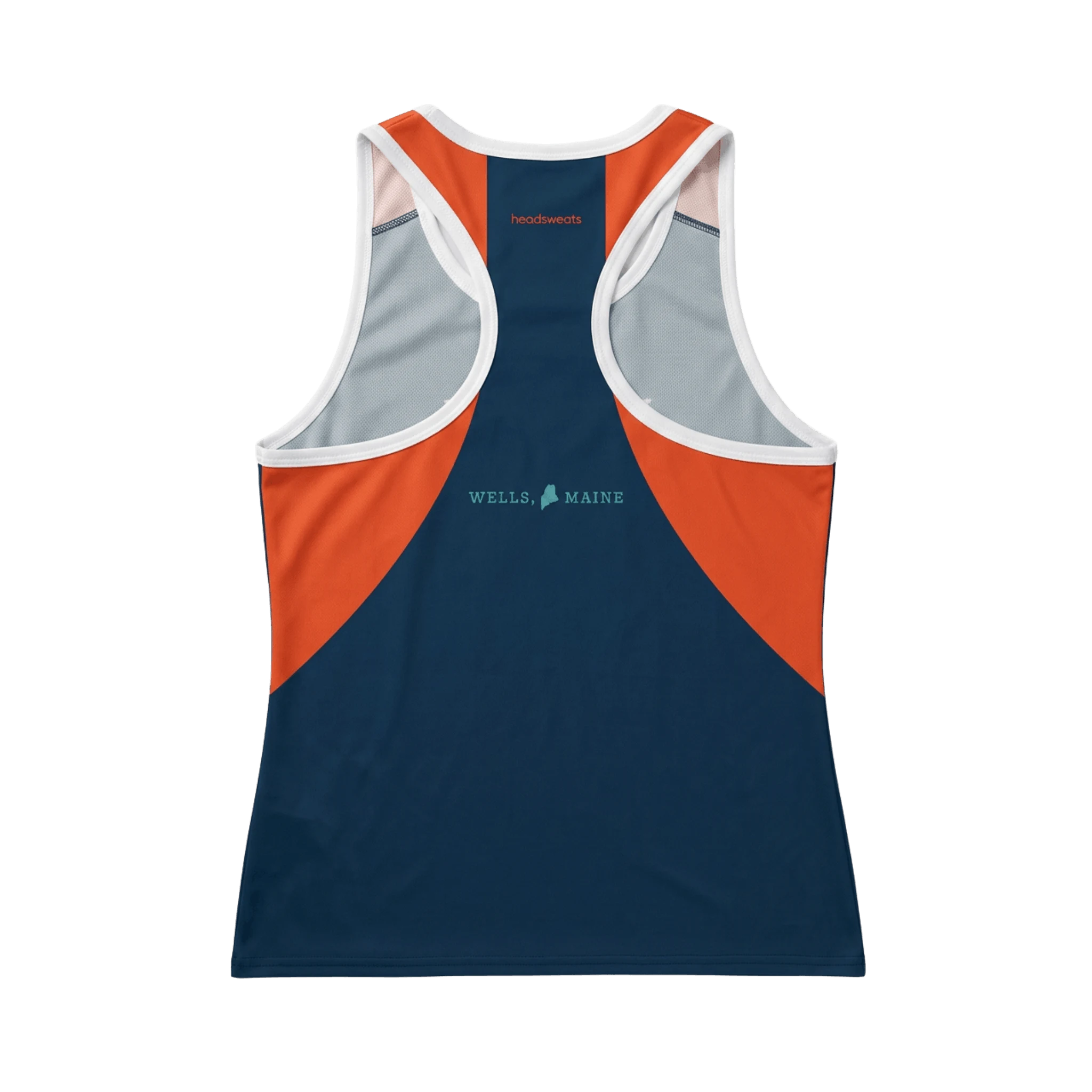 Navy and orange tank top with 'Wells, Maine' text