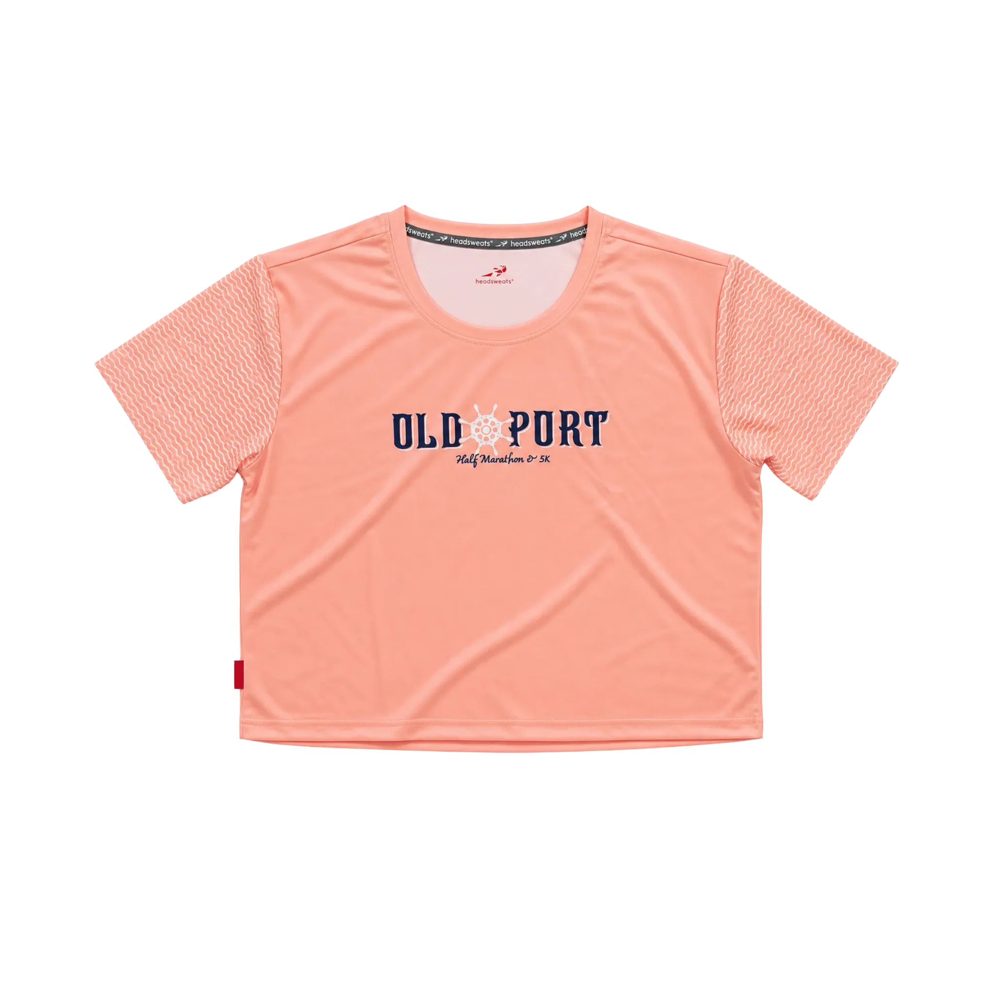 Peach-colored crop tee with 'Old Port' logo