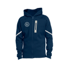 Navy blue hoodie with white accents and Maine Coast Marathon logo on chest