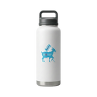 White water bottle with a blue Bucktown 5K goat logo 