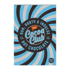 Cocoa Club blanket with blue and black spiral design