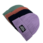 Hot Chocolate Ribbed beanies assorted colors in mint, lavender, navy, and coral with 'Hot Chocolate' black patch logo