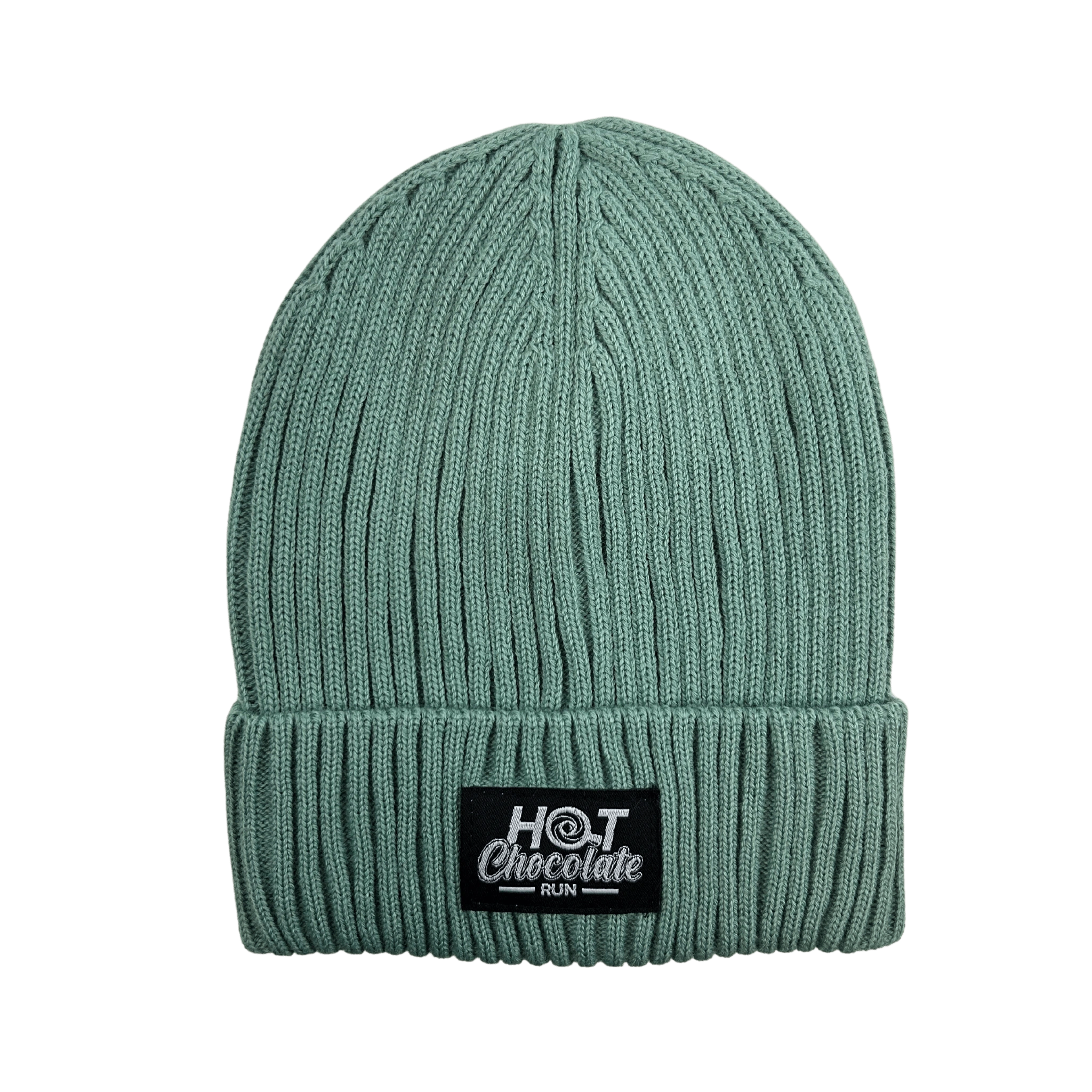 Hot Chocolate Ribbed beanie in mint with 'Hot Chocolate' black patch logo