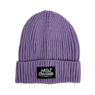 Hot Chocolate Ribbed beanie in lavender with 'Hot Chocolate' black patch logo