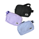 Three waist bags in black, purple, and light blue with HC Run logo in left corners