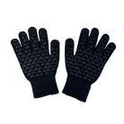 Palms of a black pair of gloves with pattern grips and touchscreen fingers