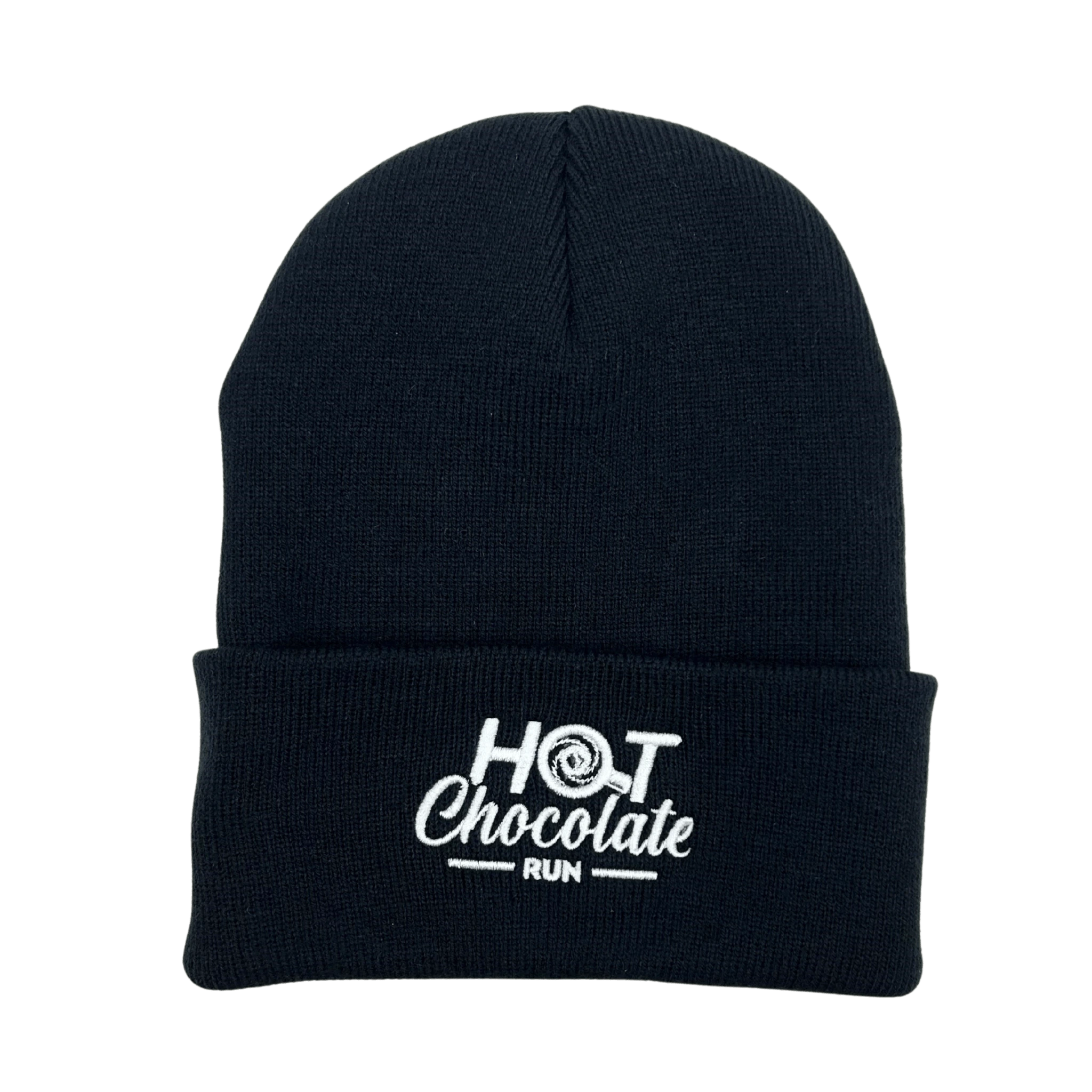 Black beanie with 'Hot Chocolate Run' logo