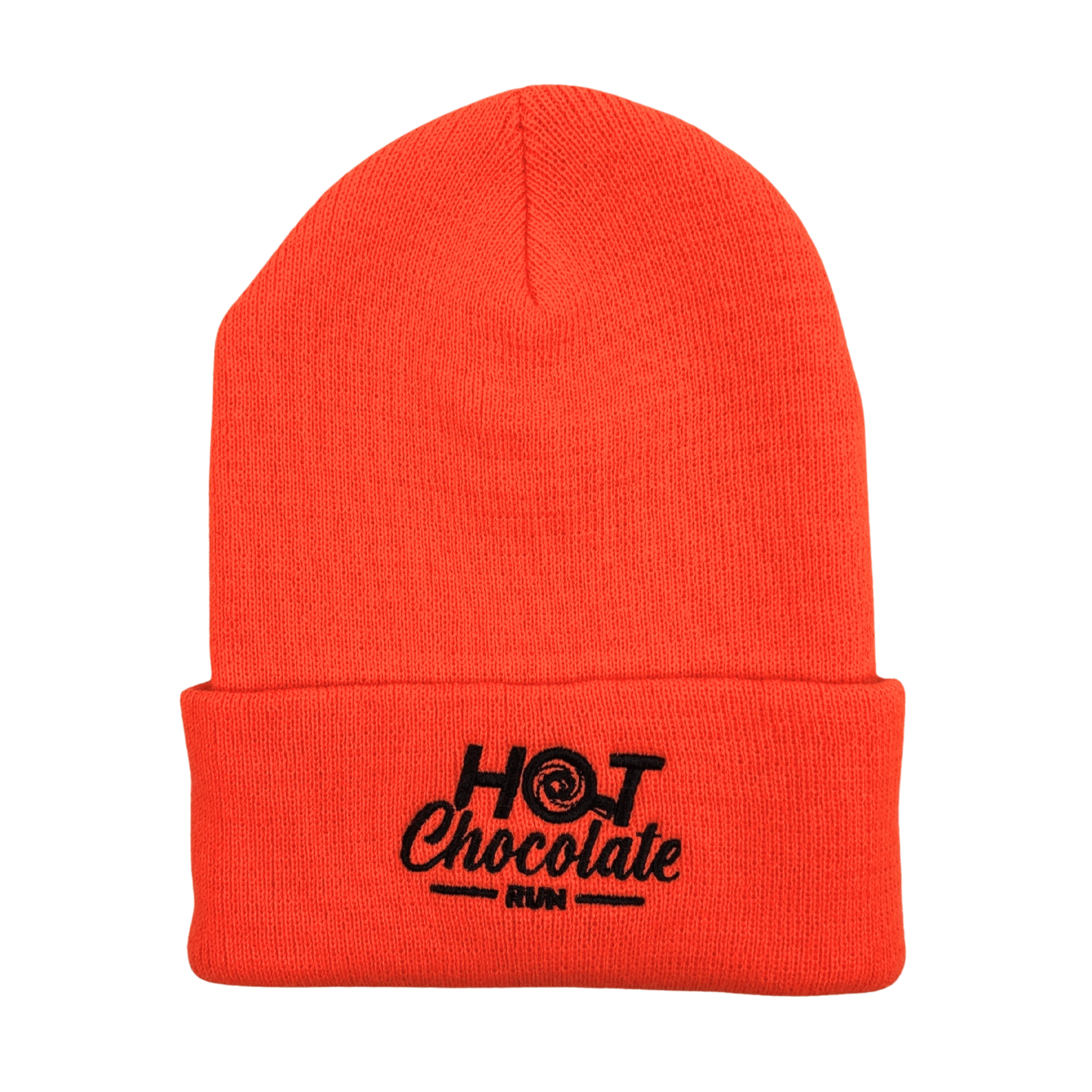 Orange beanie with 'Hot Chocolate Run' logo