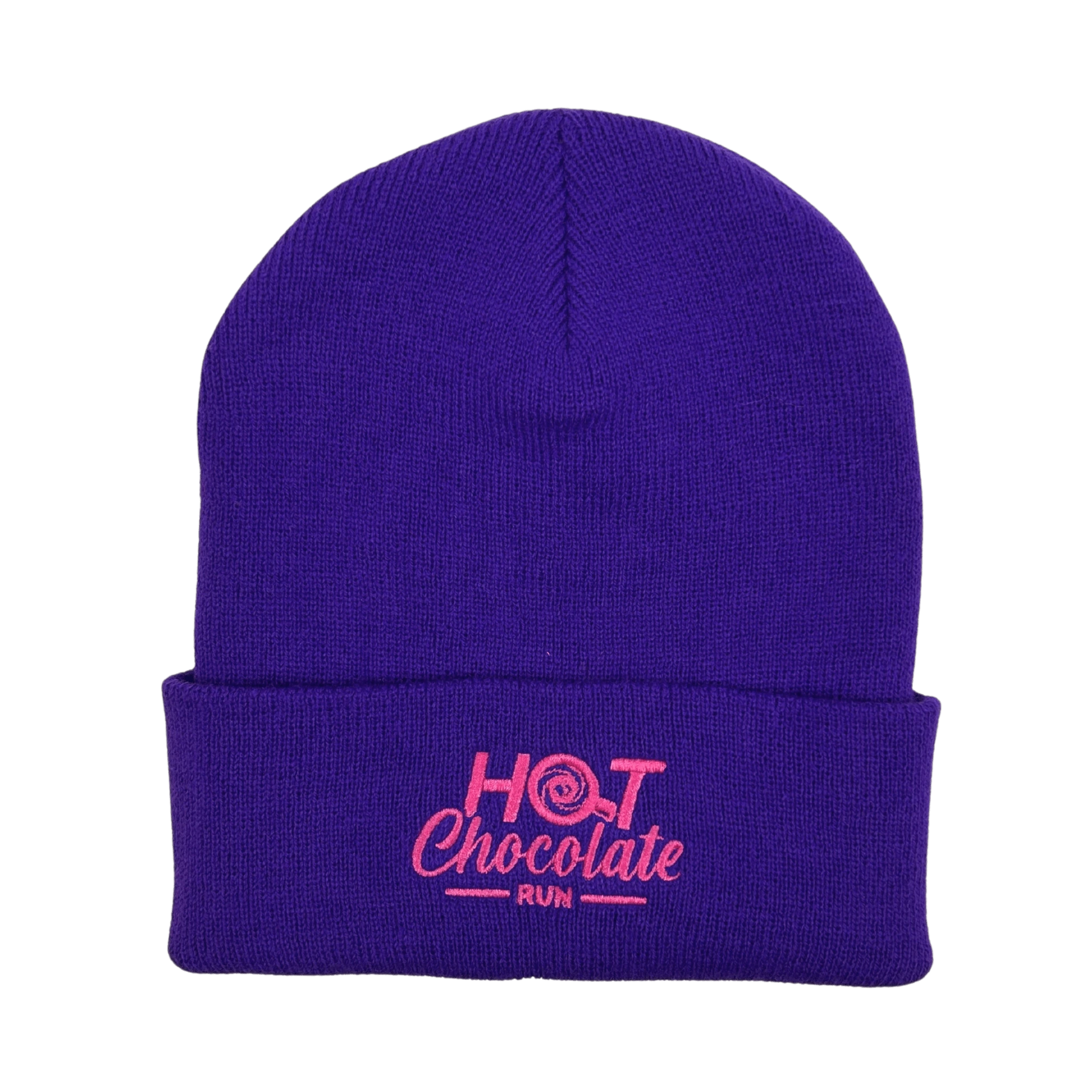 Purple beanie with 'Hot Chocolate Run' logo